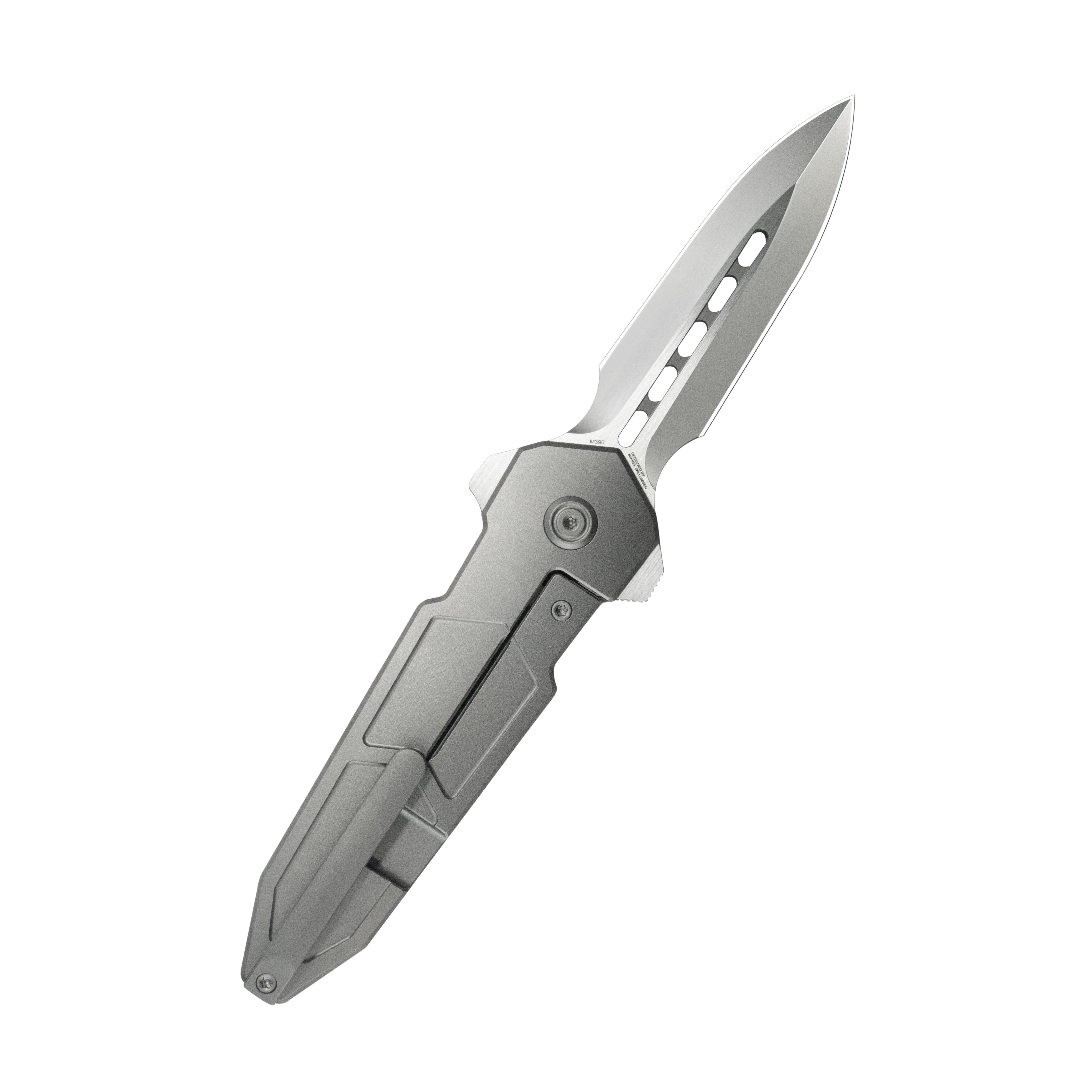 KB Urban Dagger Double Edge Folding Knife Gray Titanium Handle 3.19'' Satin & Beadblast M390 Blade KB416A