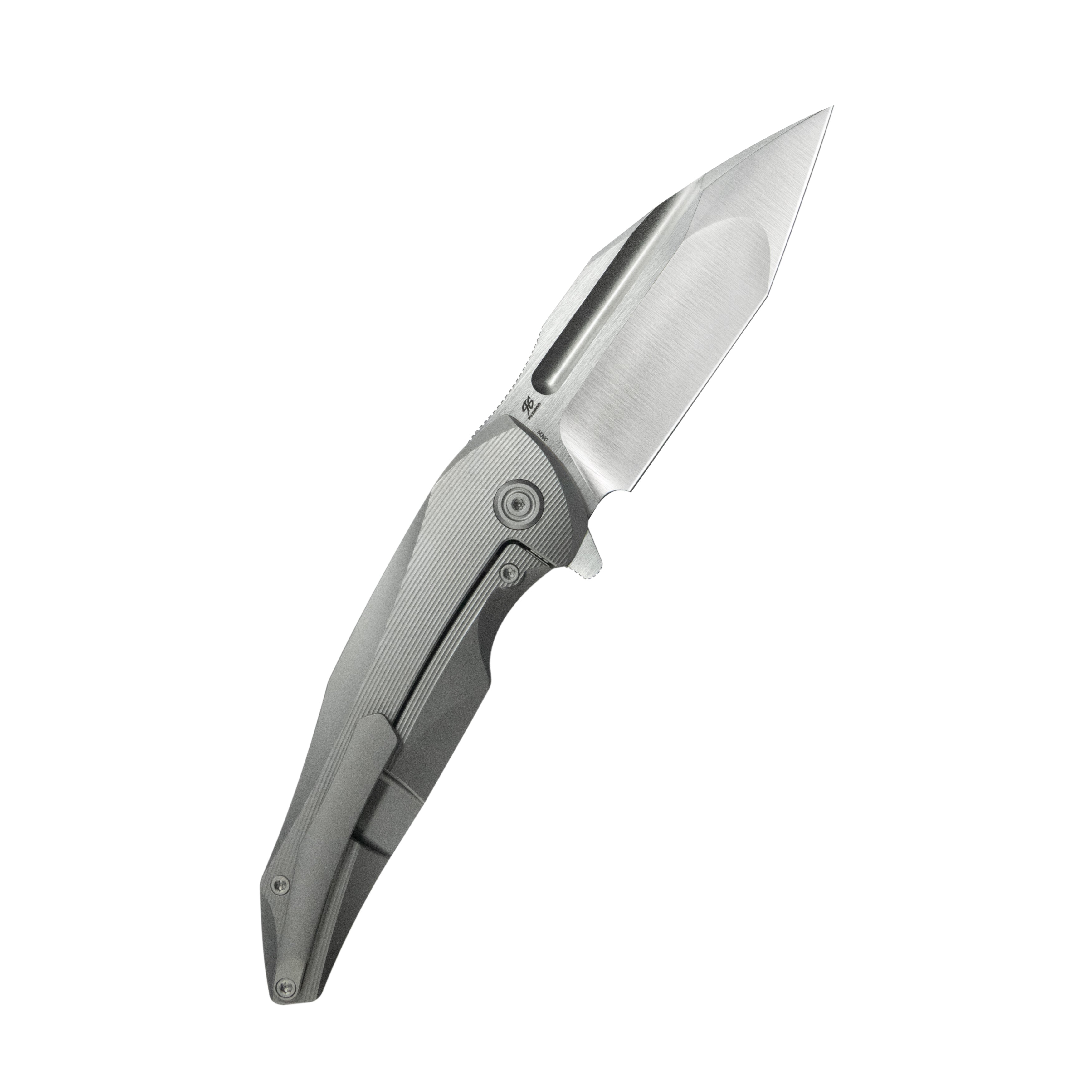 KB Navigator Tactical Folding Knife Flipper Gray Contoured Ti Micro Milling 3.39" Satin M390 Blade KB458A
