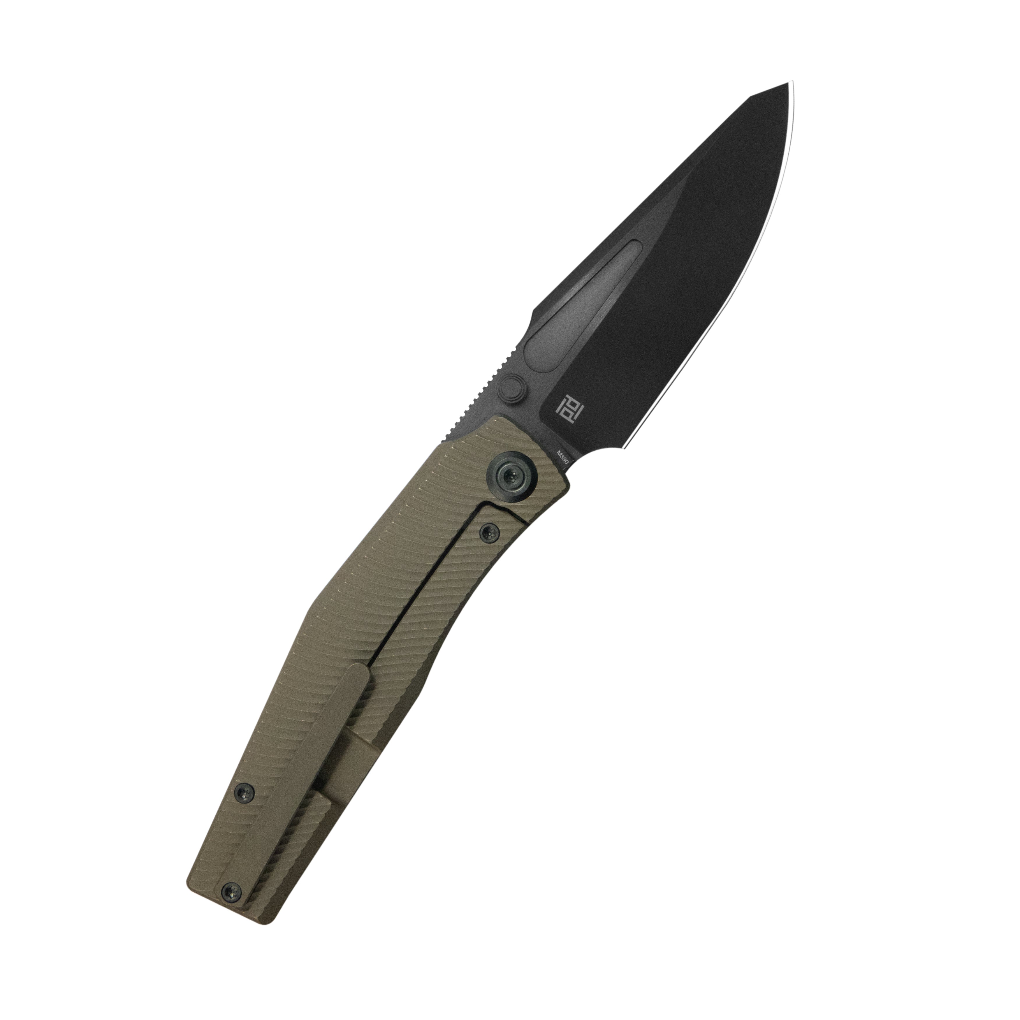 KB Illusion Folding Knife Bronze Ano Titanium Handle 3.46‘’ DLC Belt Satin Bohler M390 Blade KB443C