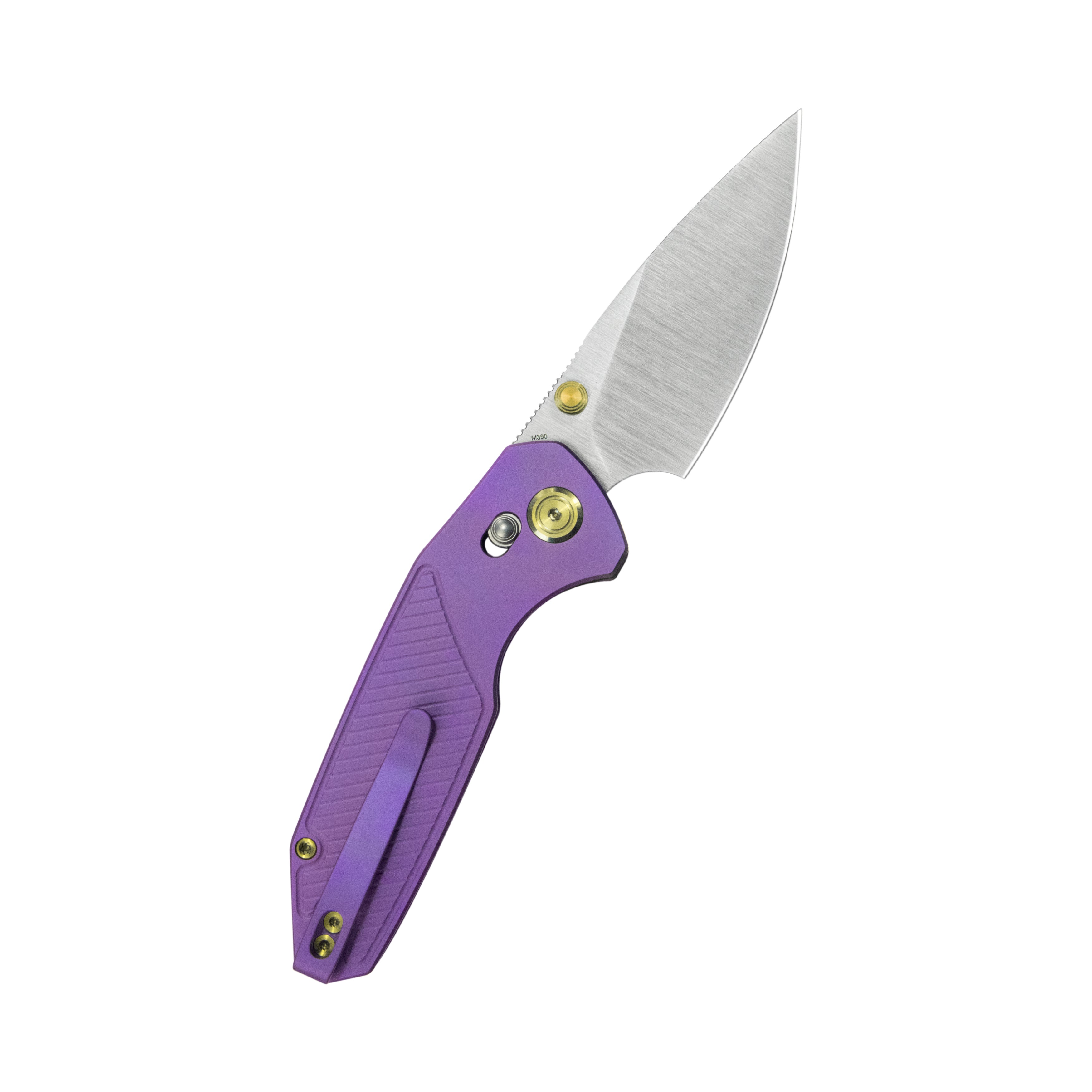 KB Aero Air Pocket Knife Crossbar Lock Purple Ti Diagonal Milling 2.91" Satin M390 Blade KB488C