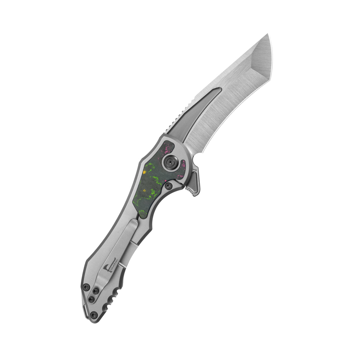 KB Coronado Folding Knife Sandblasting Titanium with 80's Camo Carbon inlay Handle 3.70'' Belt Satin M390 Blade KB517A