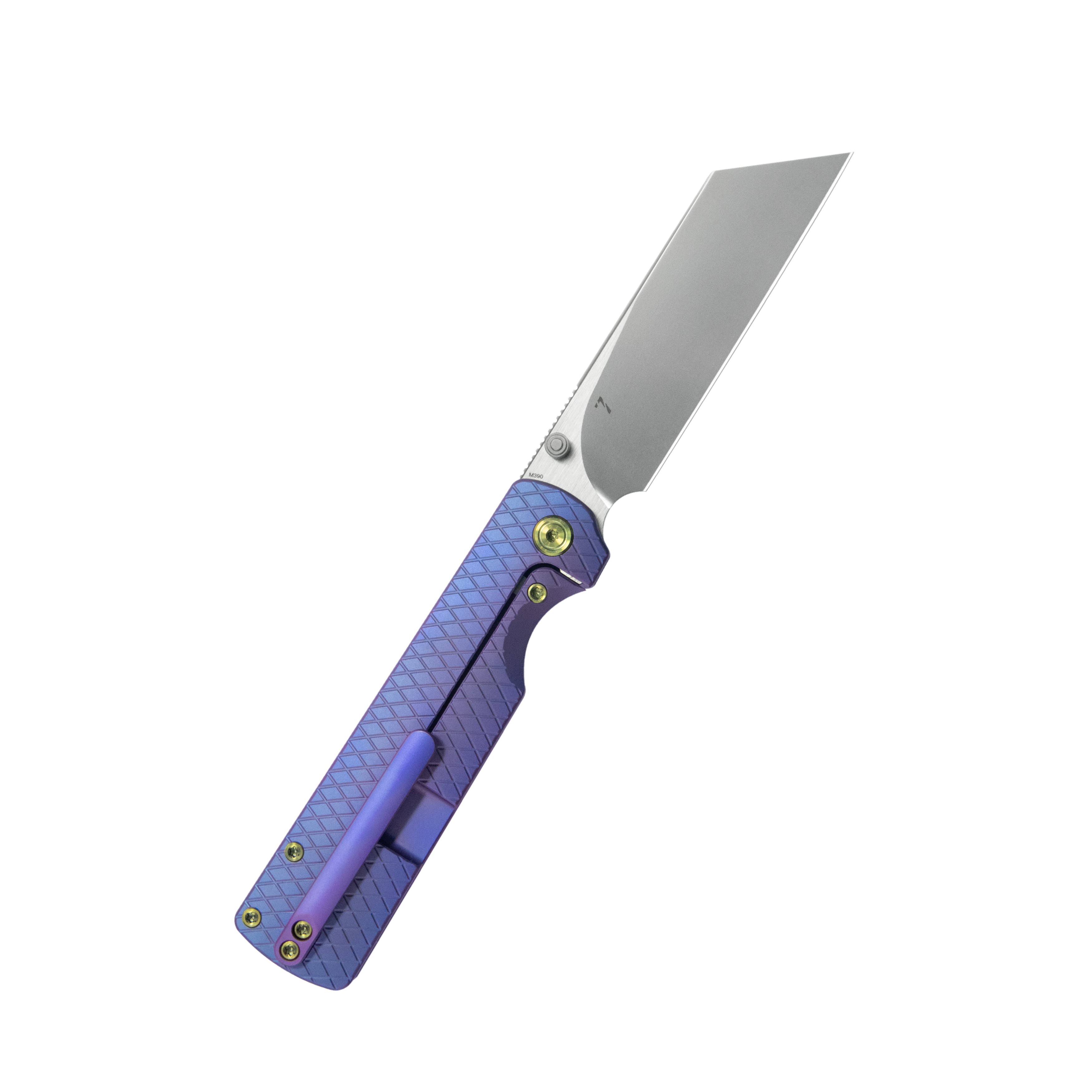 KB Get Some Frame Lock Folding Knife Blurple Titanium Handle 3.35" Satin & Silver Bead Blast M390 Blade KB445C