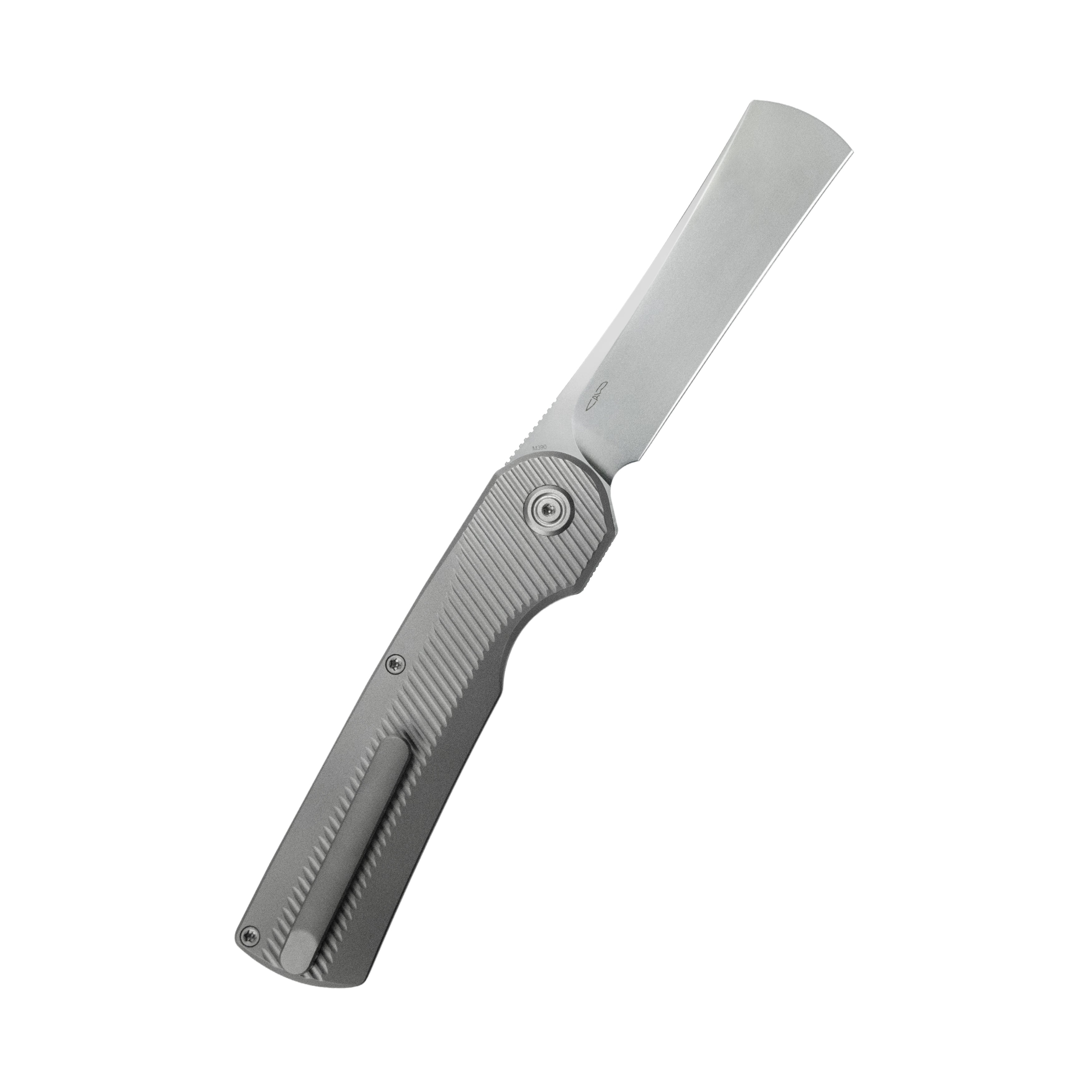 KB Ikul Button Lock Folding Knife Gray Titanium Micro Milling 3.34'' Razor Bead Blasted M390 Blade KB380A
