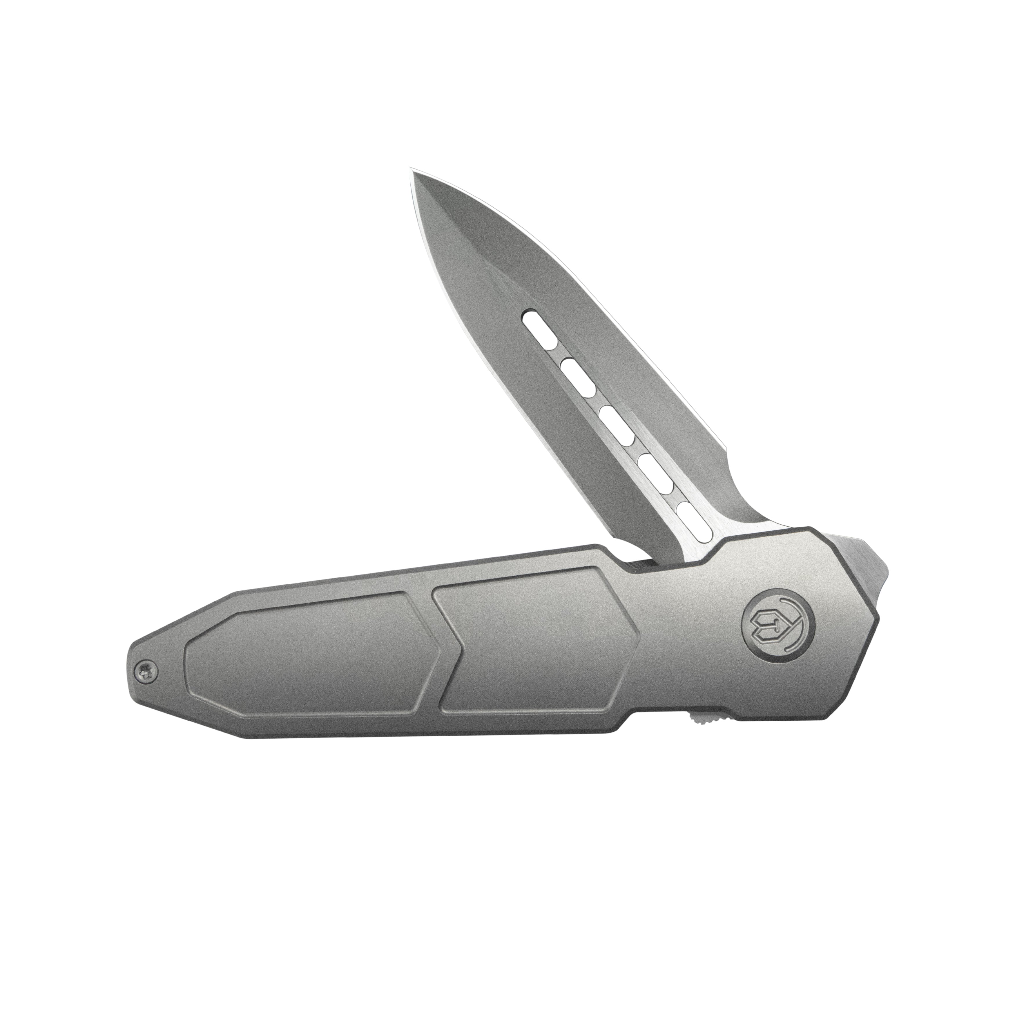 KB Urban Dagger Double Edge Folding Knife Gray Titanium Handle 3.19'' Satin & Beadblast M390 Blade KB416A