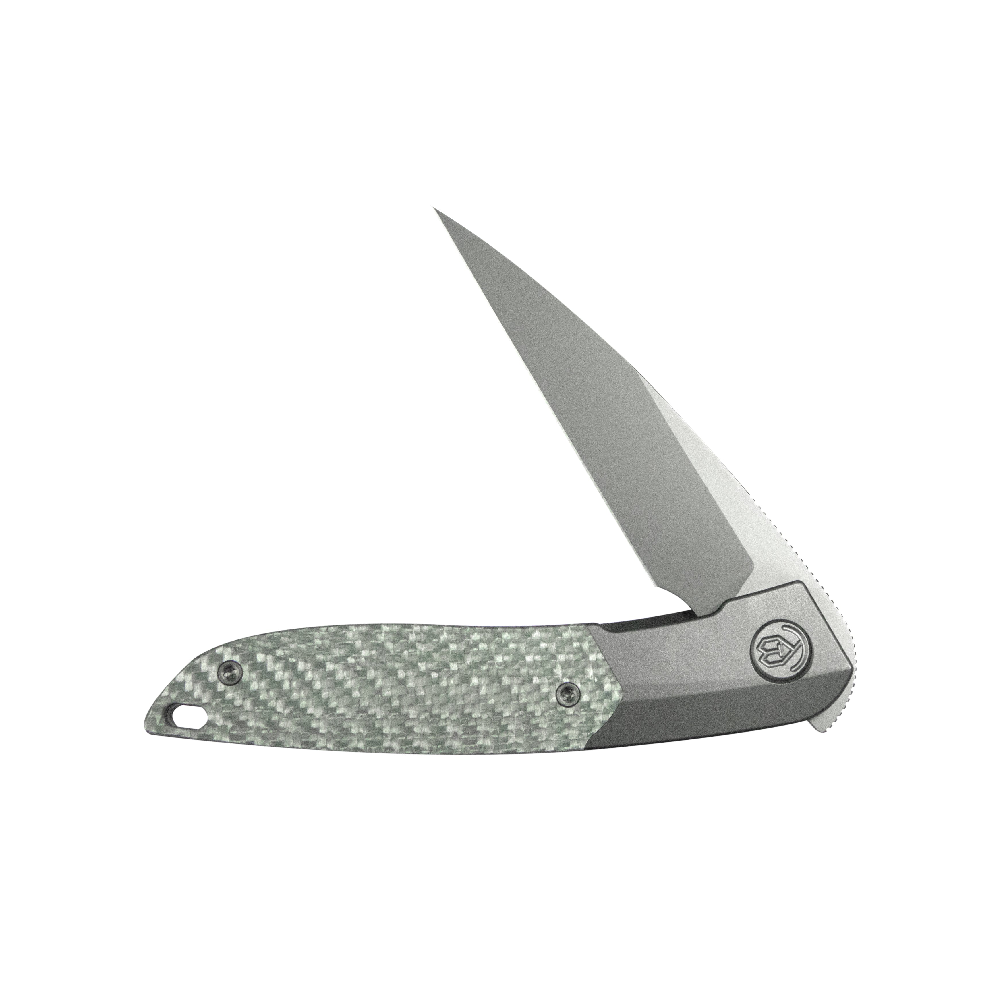 KB Spike Folding Knife Grey Titanium with Twill CF inlay 3.11'' Beadblast M390 Blade KB406A
