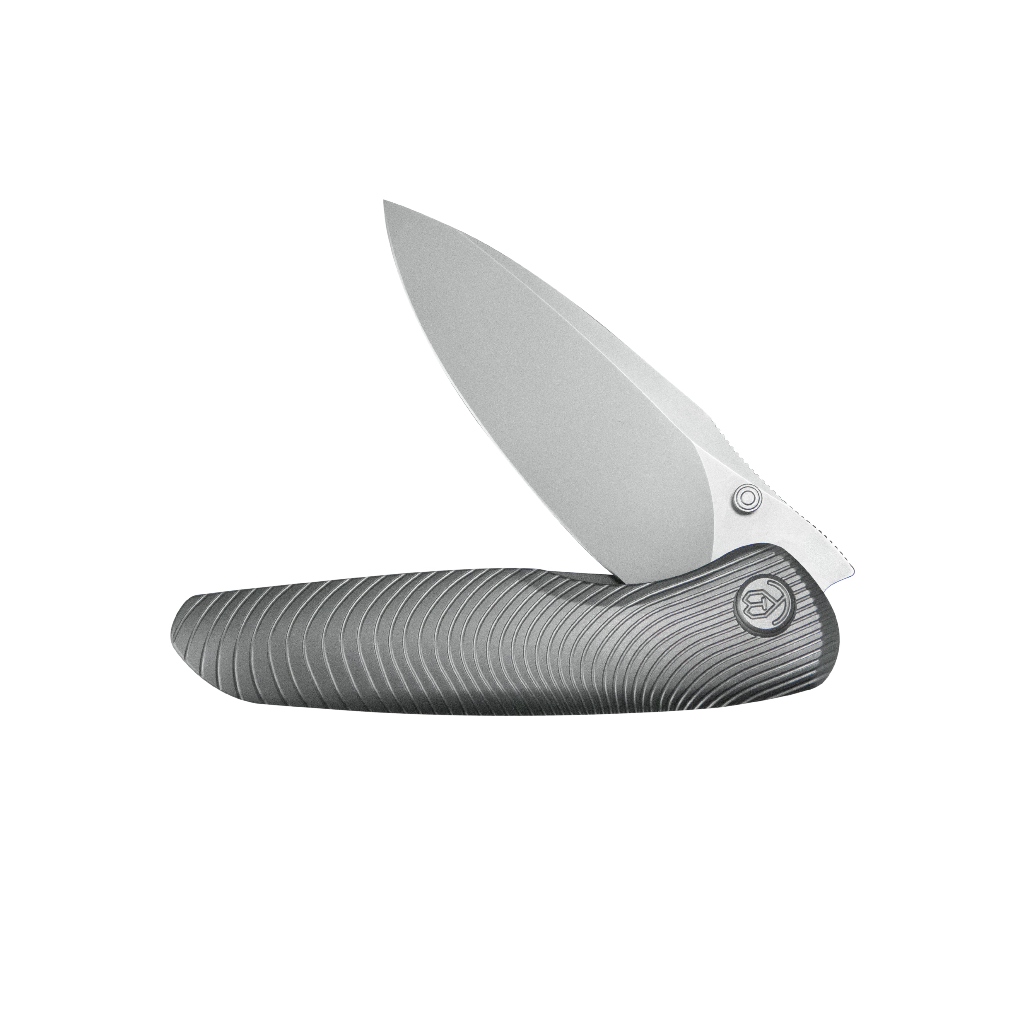 KB Pioneer Folding Knife Sandblast Titanium w/Wave Milling Handle 3.35