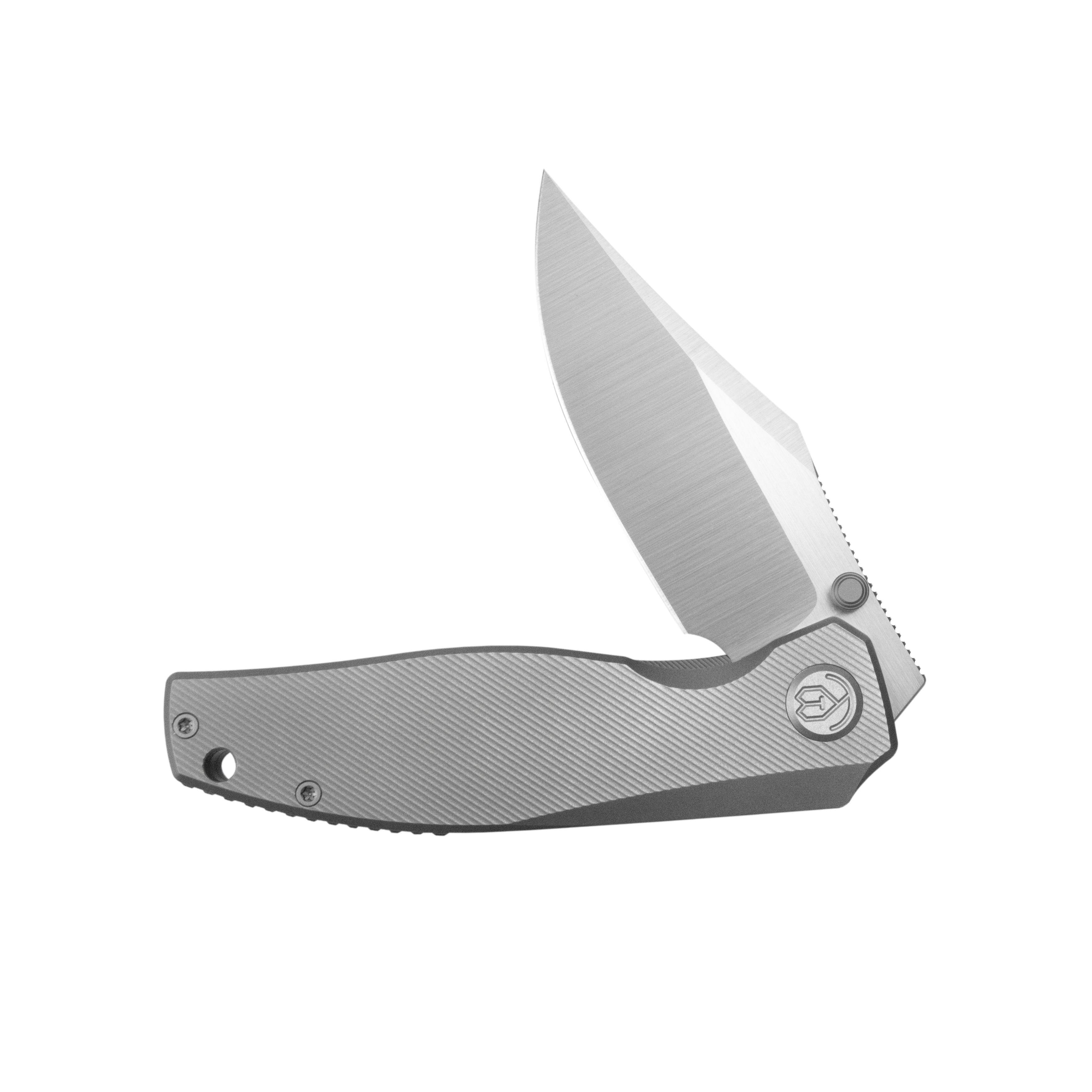 KB Classico Frame Locking Folding Knife Gray Sandblast Titanium Handle 3.38" Belt Satin M390 Blade KB478A