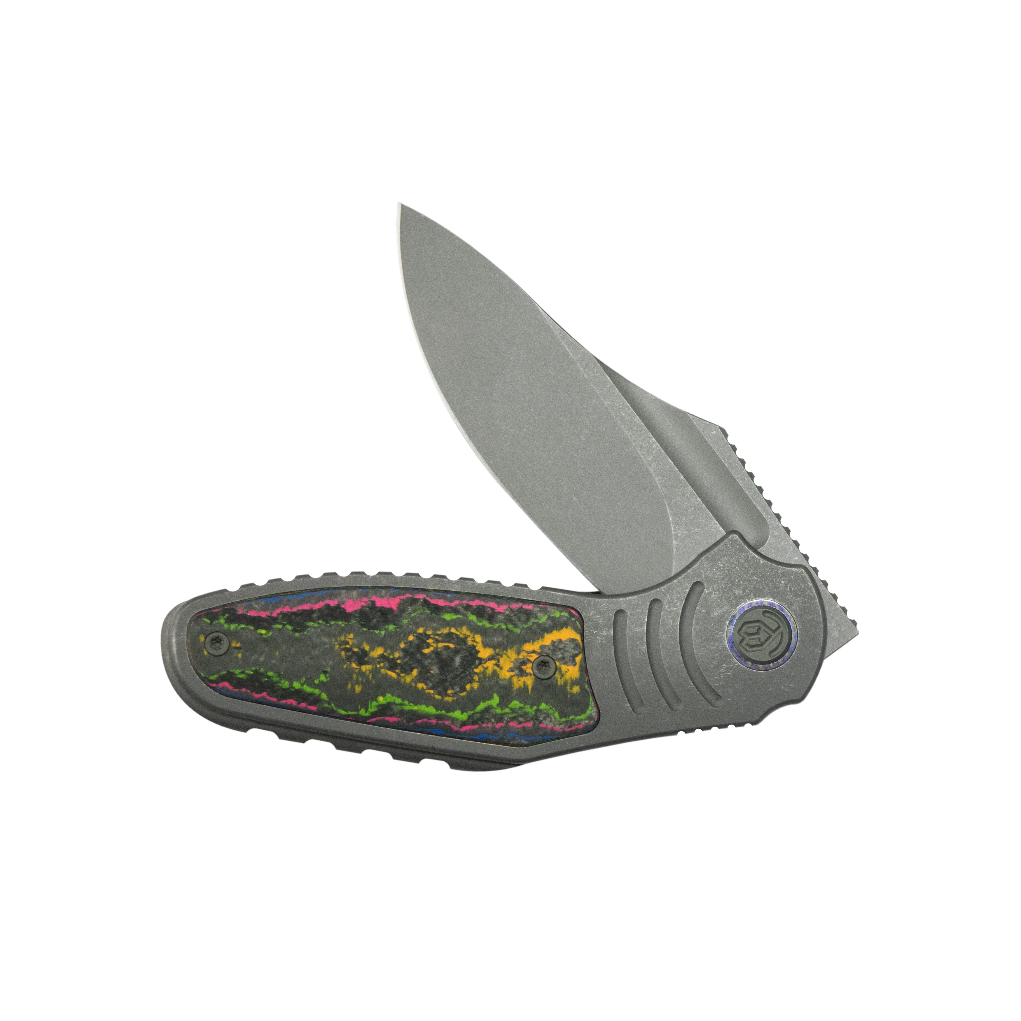 KB Stroller Folding Knife Gray Titanium/CF Inlays Handle 3.35" Darkwash CPM 20CV Blade KB384B