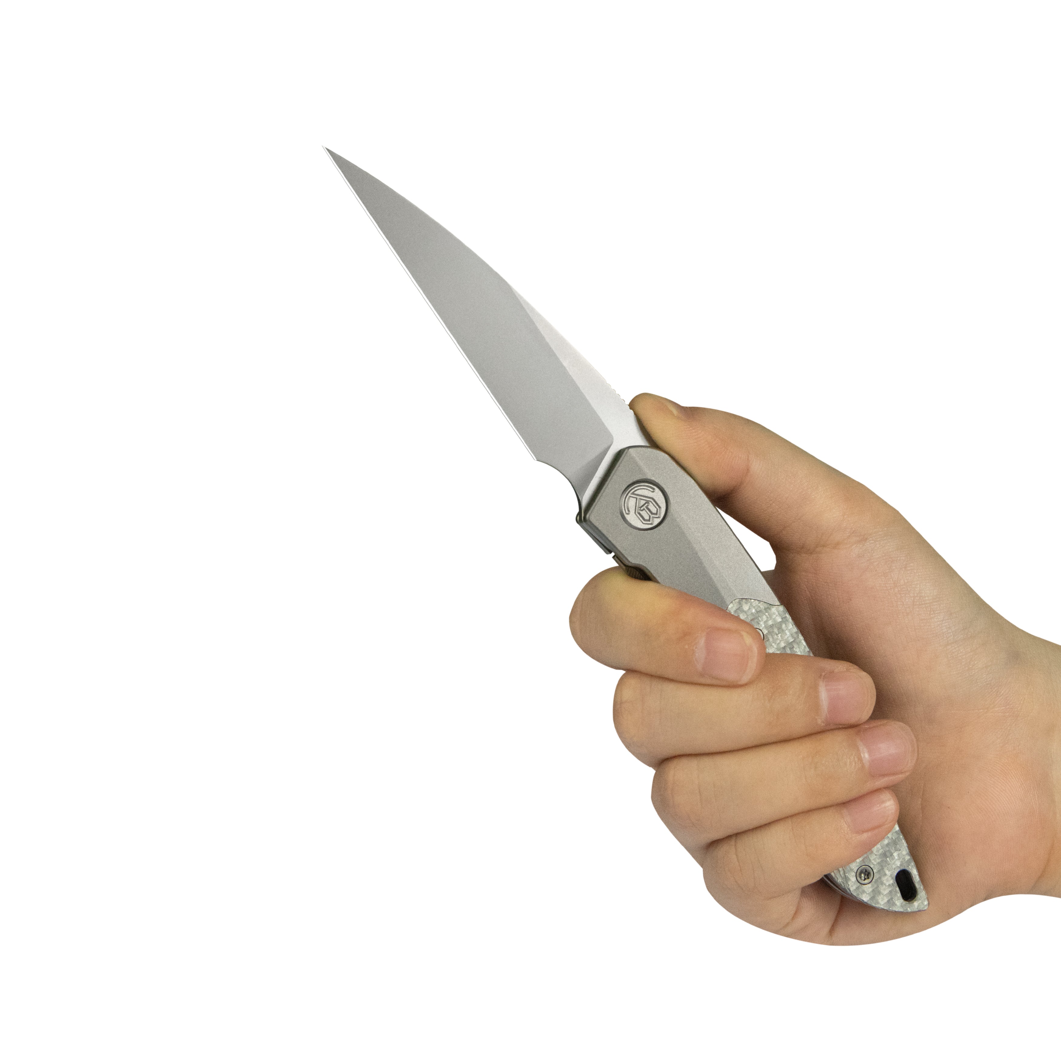 KB Spike Folding Knife Grey Titanium with Twill CF inlay 3.11'' Beadblast M390 Blade KB406A