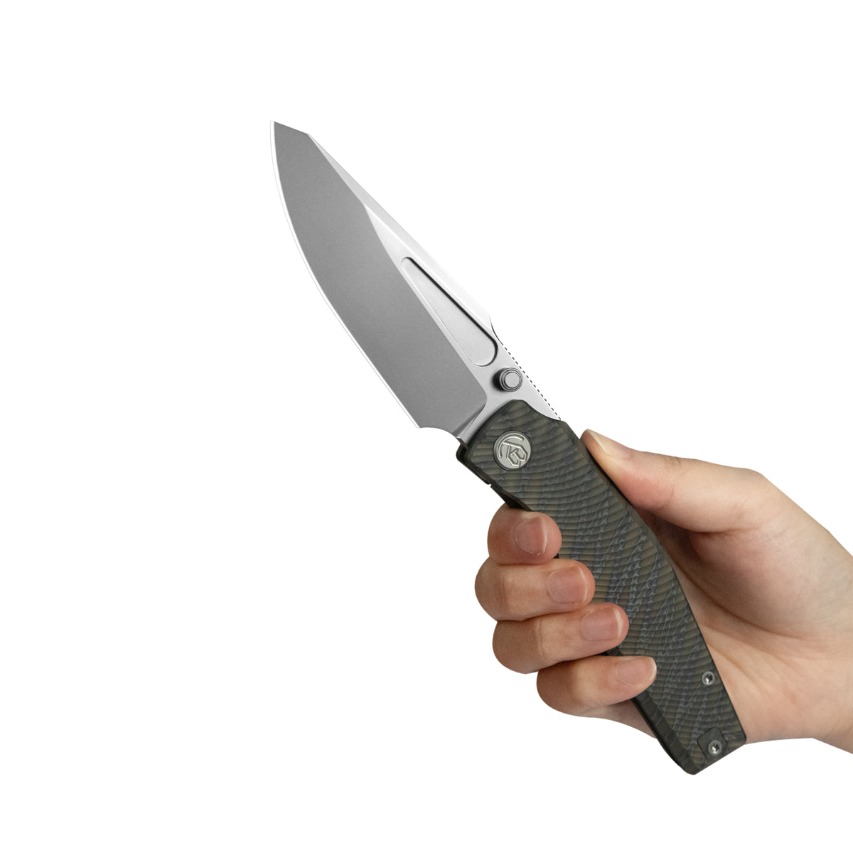 KB Illusion Folding Knife Flame Titanium Handle 3.46‘’ Silver Bead Blast Bohler M390 Blade KB443B