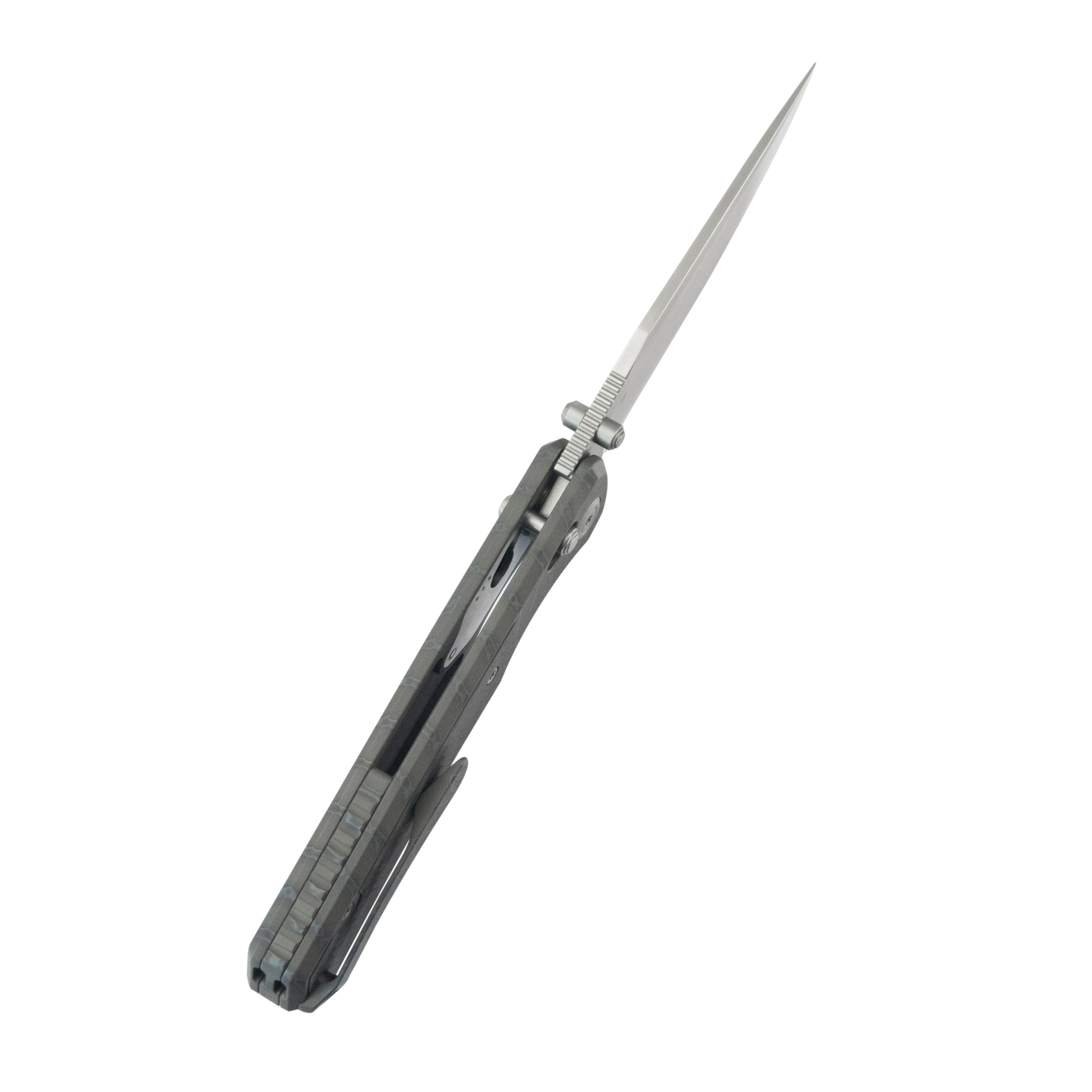 KB Lynx Folding Knife Flame Ano Titanium with Wave CF Inlay Handle 3.54'' Bead Blasting M390 Blade KB427B