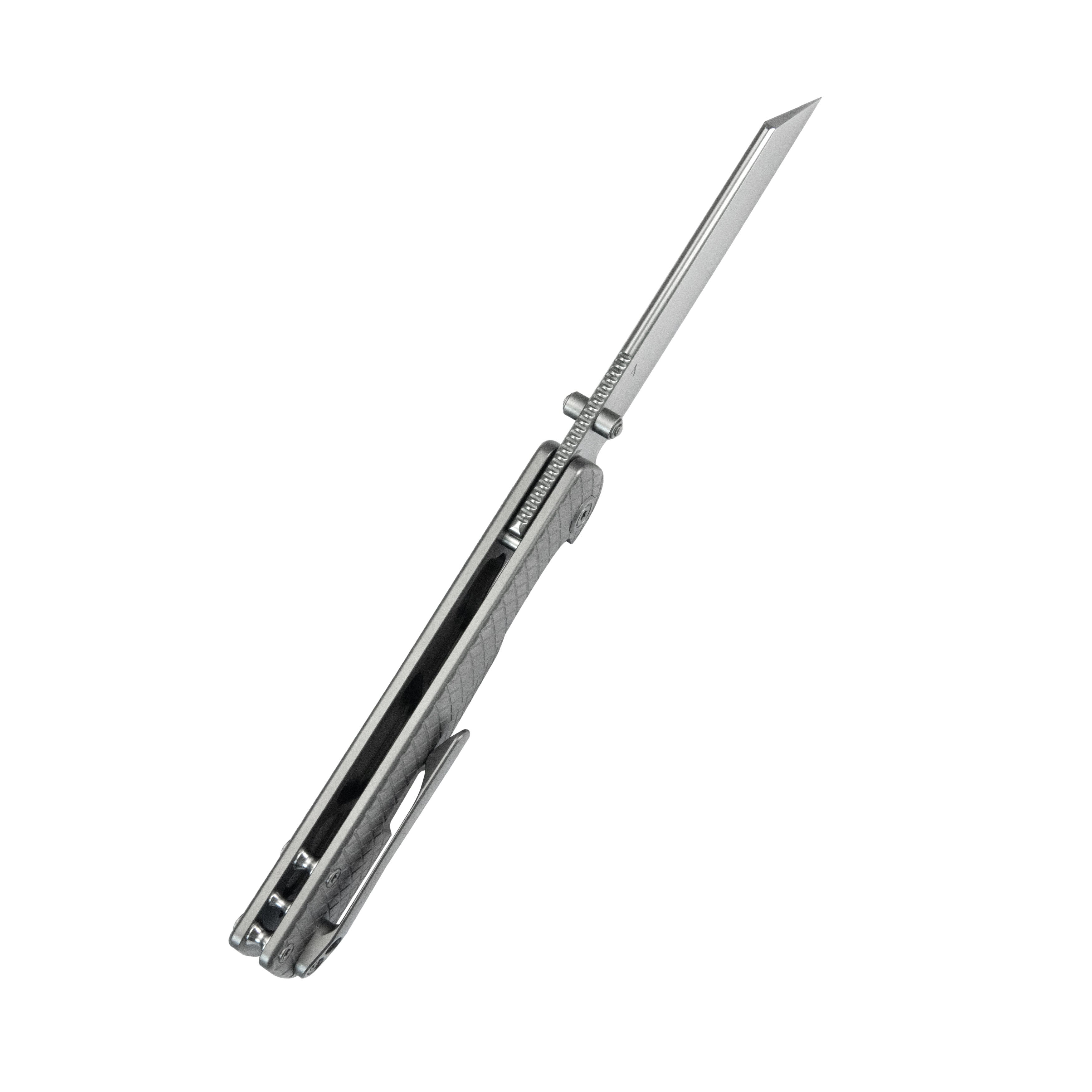 KB Get Some Frame Lock Folding Knife Sandblast Titanium Handle 3.35" Satin & Silver Bead Blast M390 Blade KB445A