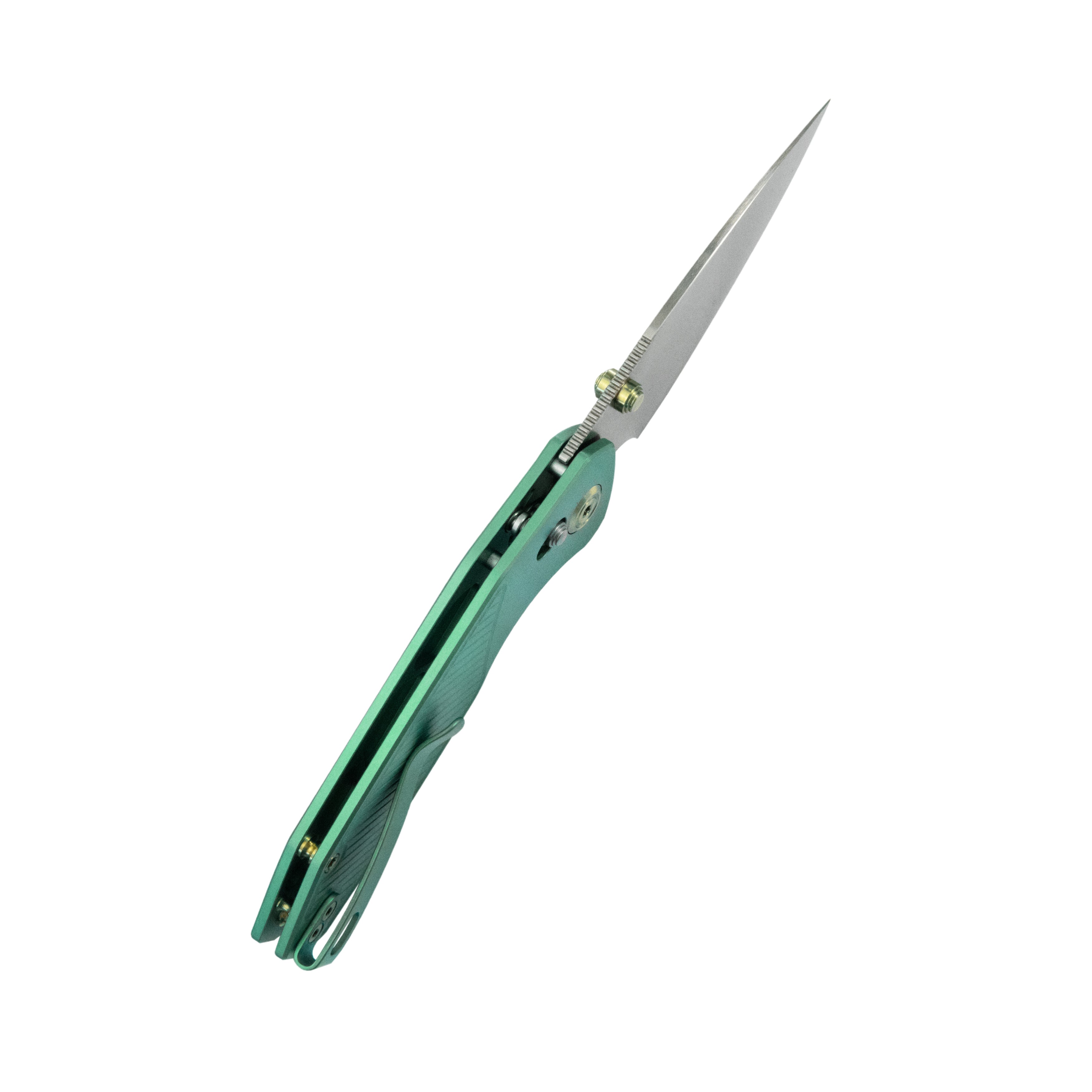 KB Aero Air Pocket Knife Crossbar Lock Green Ti Diagonal Milling 2.91