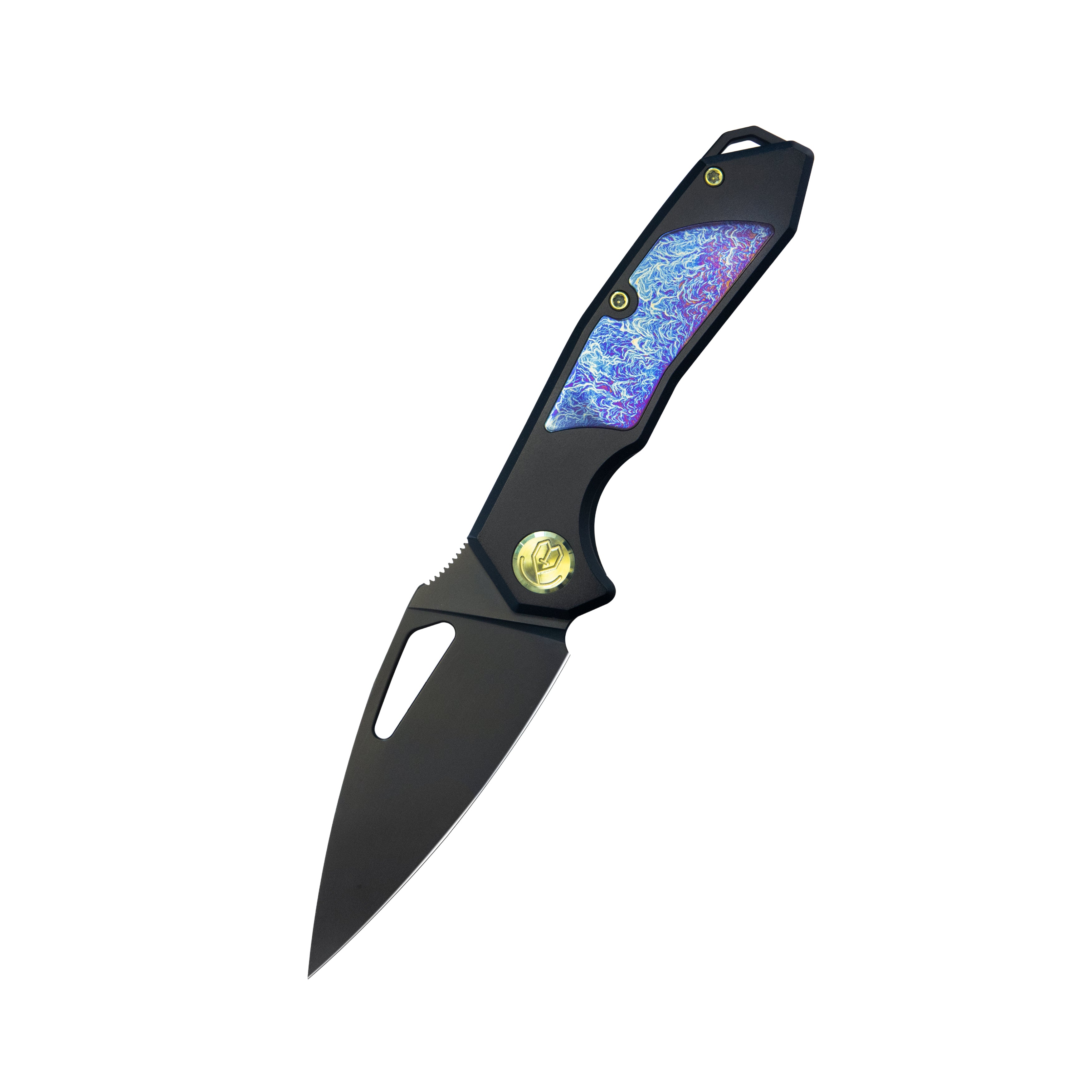 Coeus Outdoor Folding Knife Black Titanium Handle 3.11" Black DLC S35VN Blade KB286B