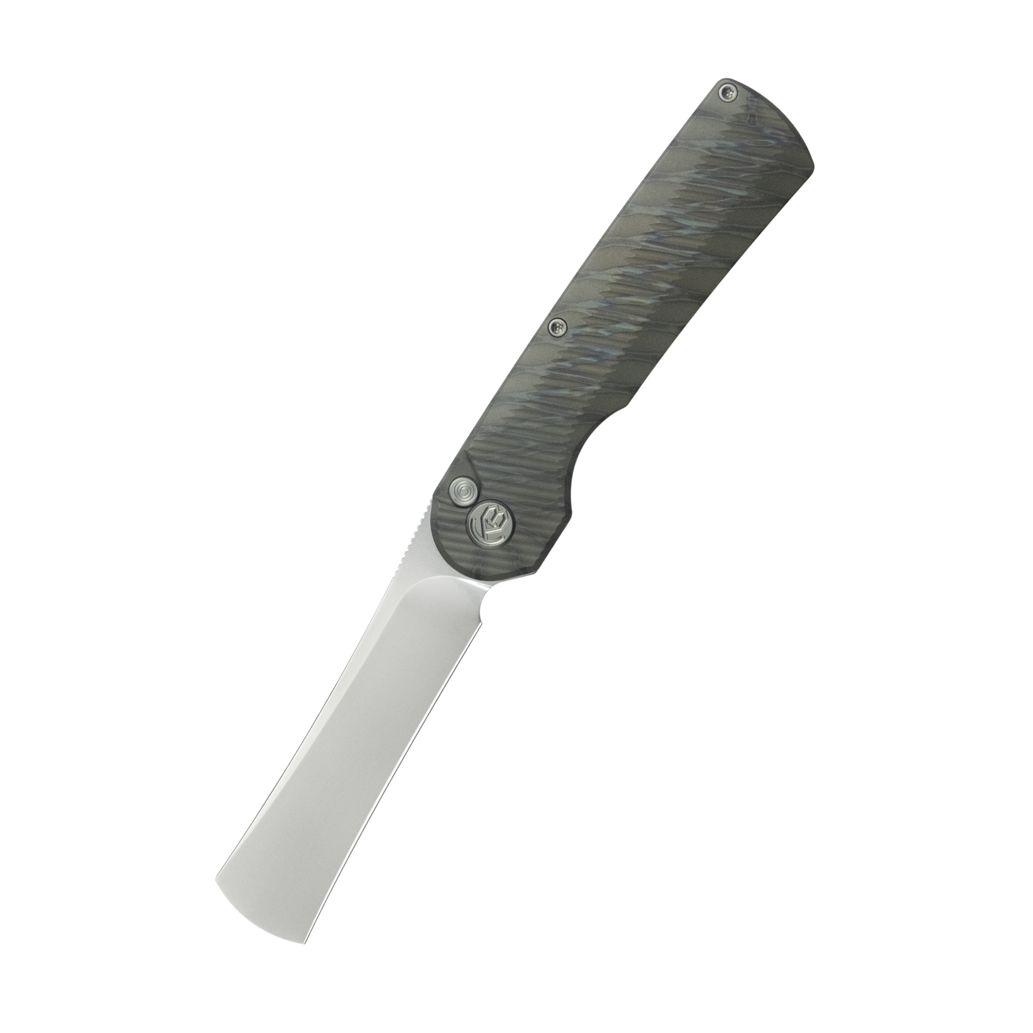 KB Ikul Button Lock Folding Knife Gray Titanium Micro Milling 3.34'' Razor Bead Blasted M390 Blade KB380B