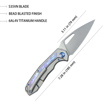 Coeus Outdoor Folding Knife Grey Titanium 3.11" Bead Blasted KB286A