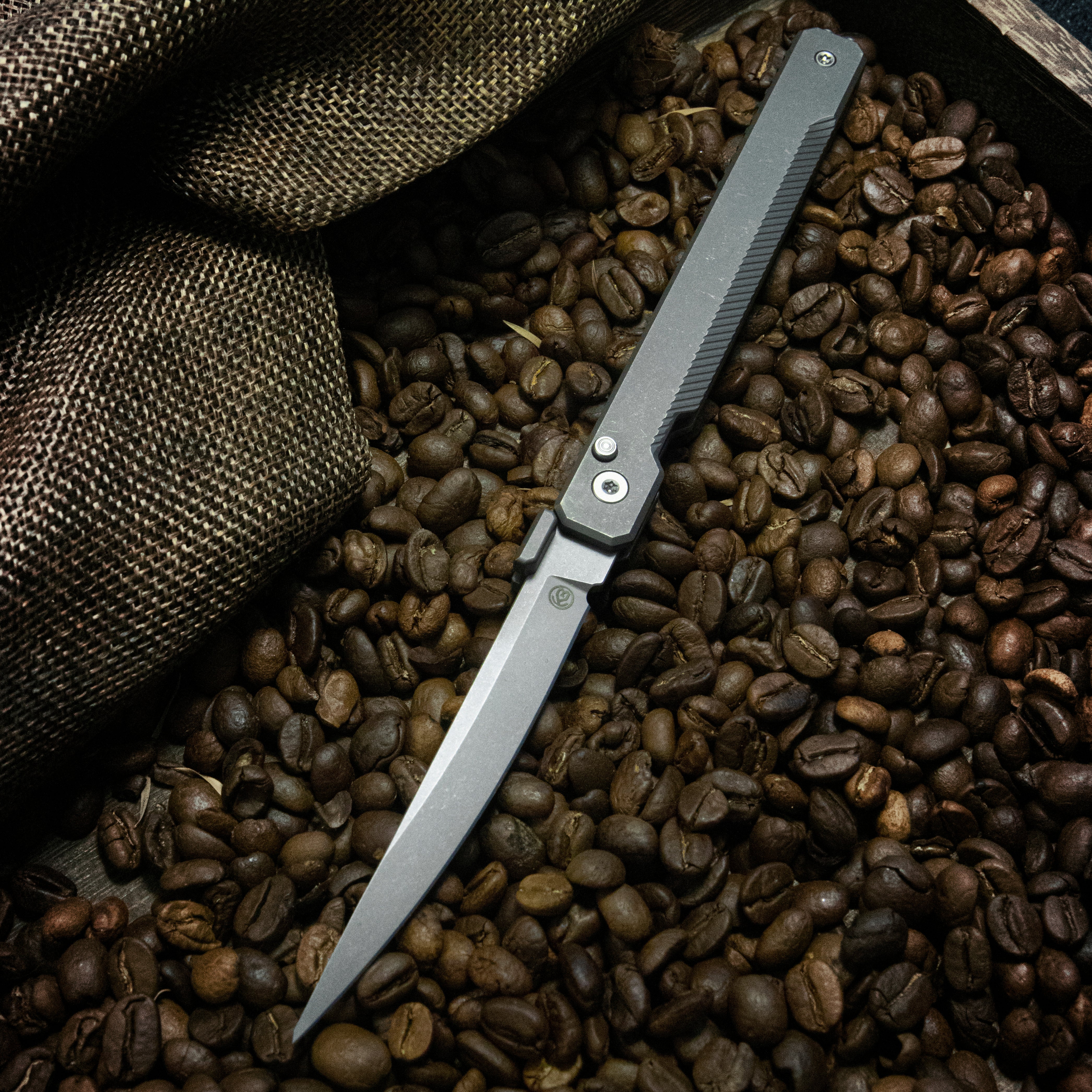 KB Prism Folding Knife Gray Titanium Handle 3.54" Darkwash M390 Blade KB211A