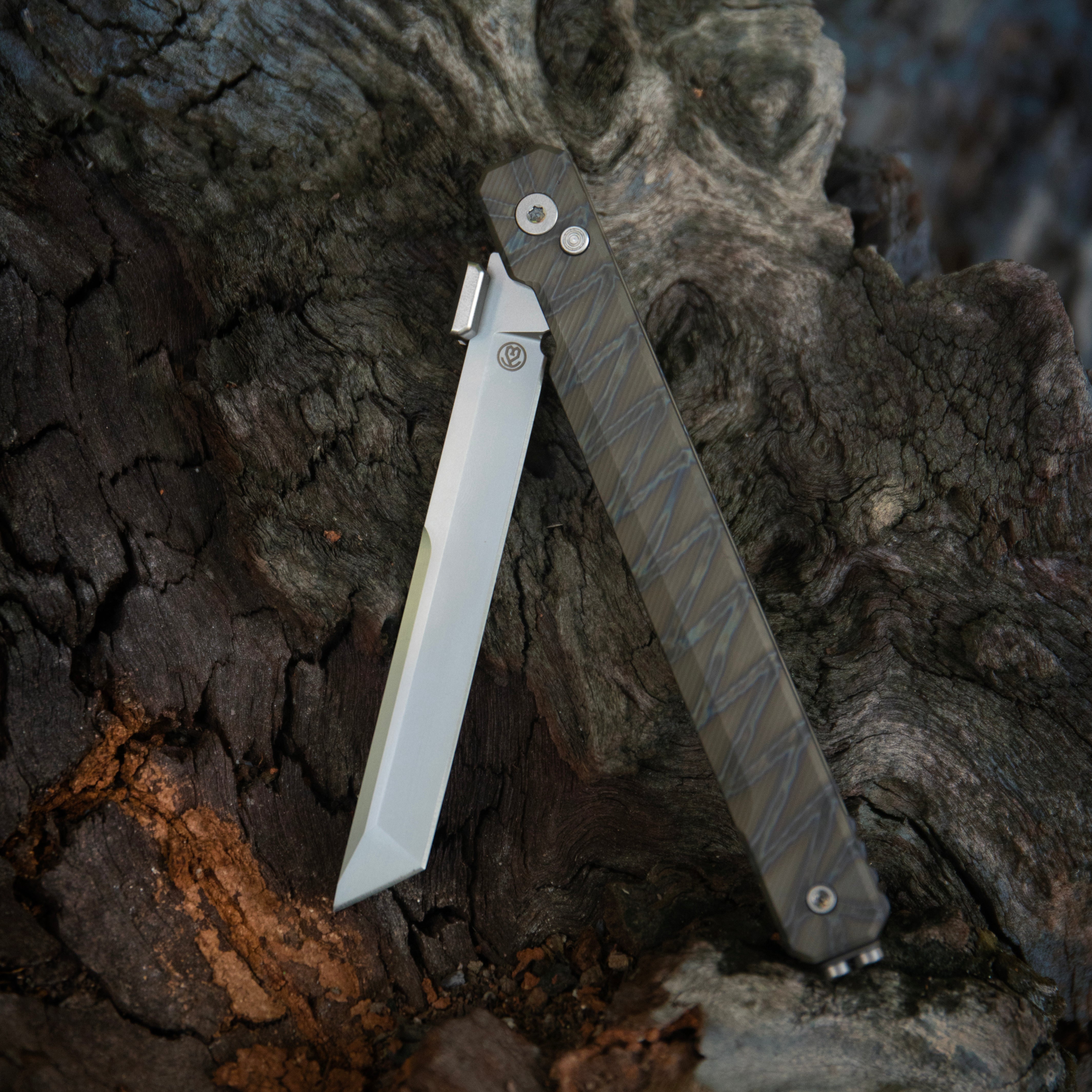 KB Prism Folding Knife Beadblast Titanium Handle 3.54" Beadblast M390 Blade KB243D