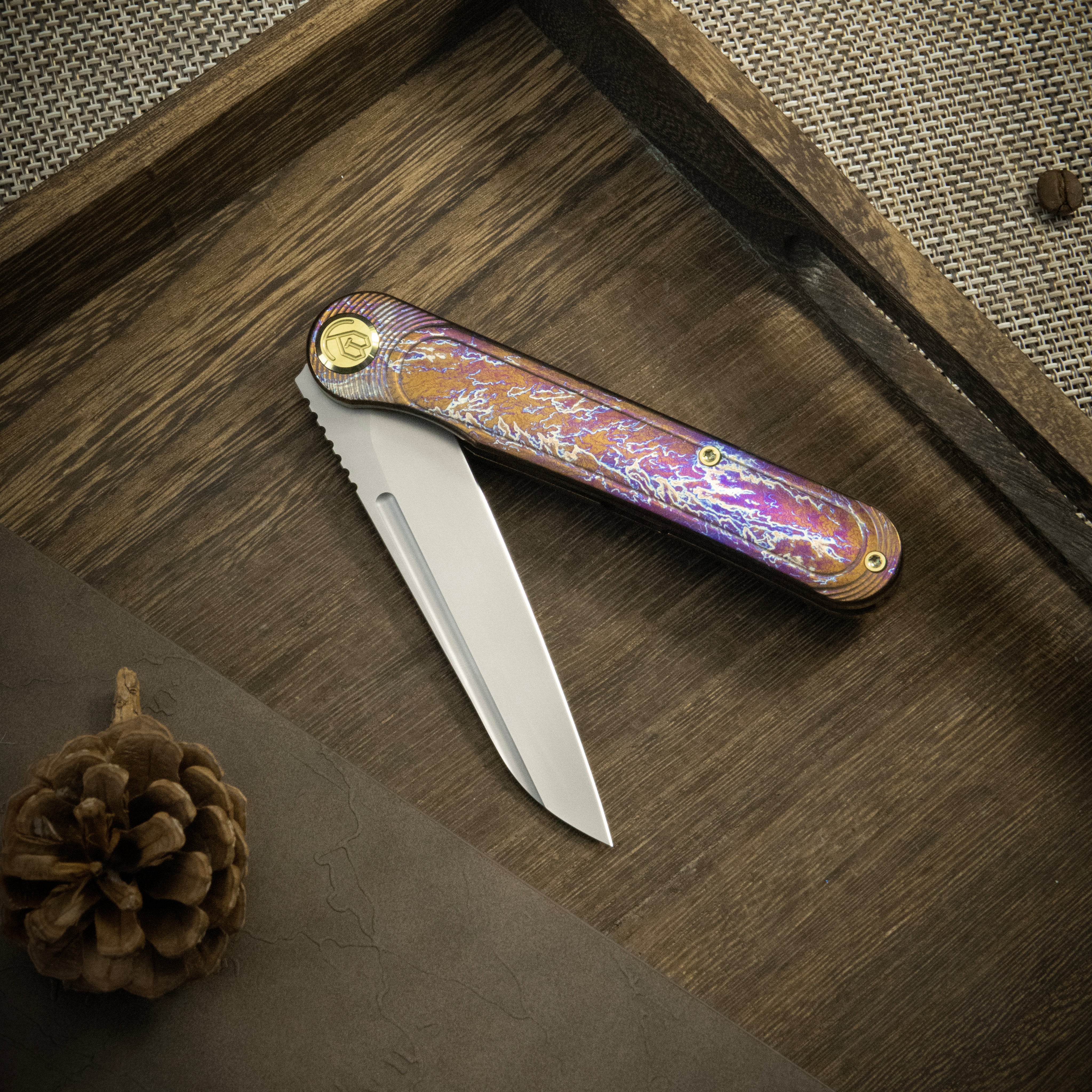 KB Dandy Frame Lock Gentlemans Pocket Folding Knife Flame Ti Handle 3.94" Sandblasted S90V KB247H