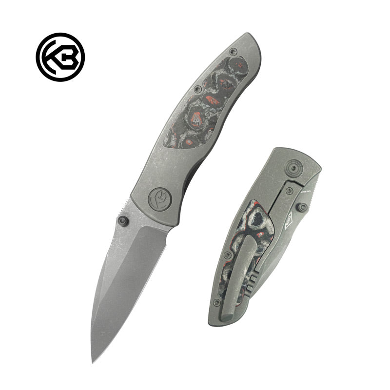 Vertigo Frame Lock Folding Knife Darkblast Ti w/ Santa Clara CF Inlays 3.11" Acid Etch and Stonewash S35VN Blade KB258A