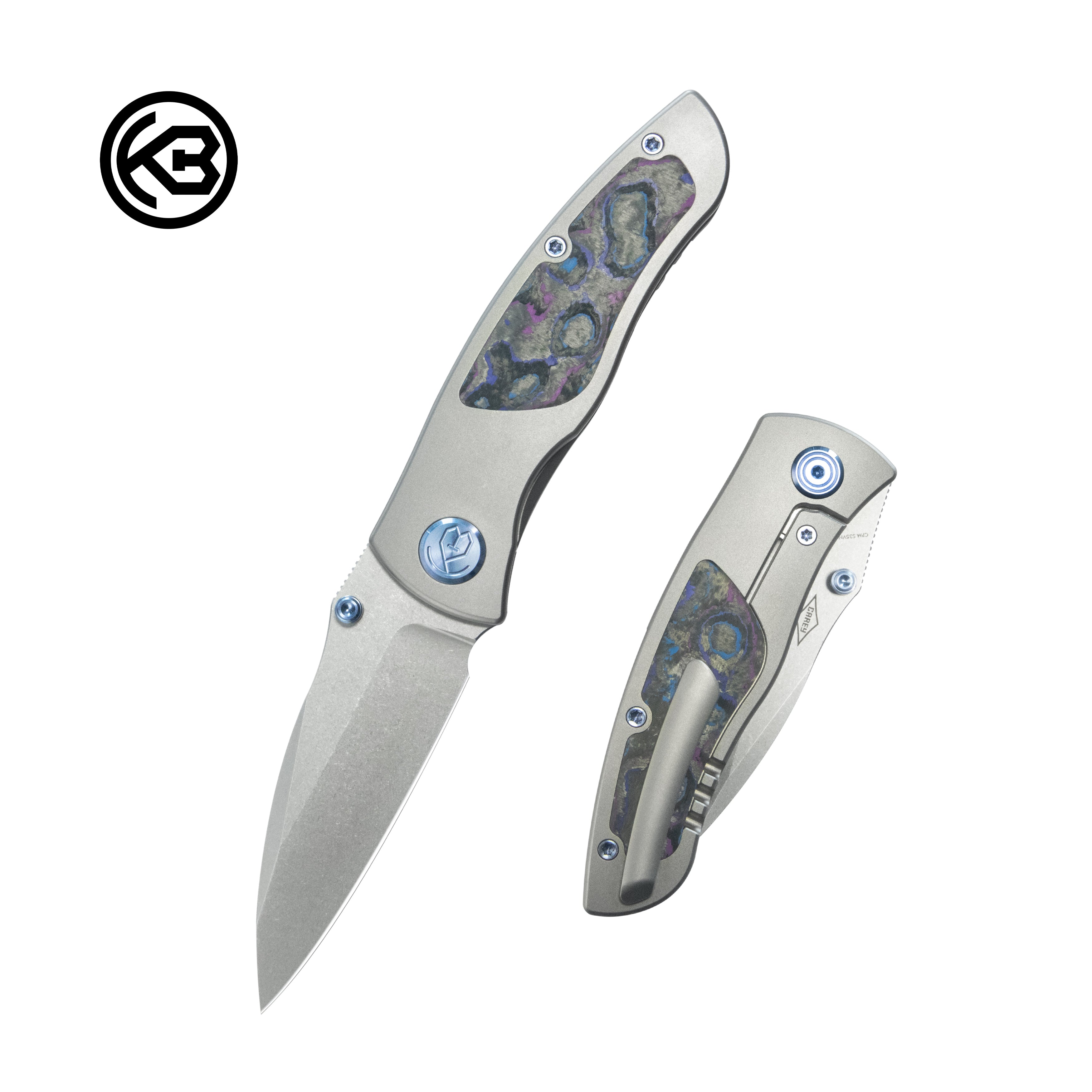 Vertigo Frame Lock Folding Knife Gray Ti w/ Damtanium CF Inlays 3.11" Stonewash S35VN Blade KB258C