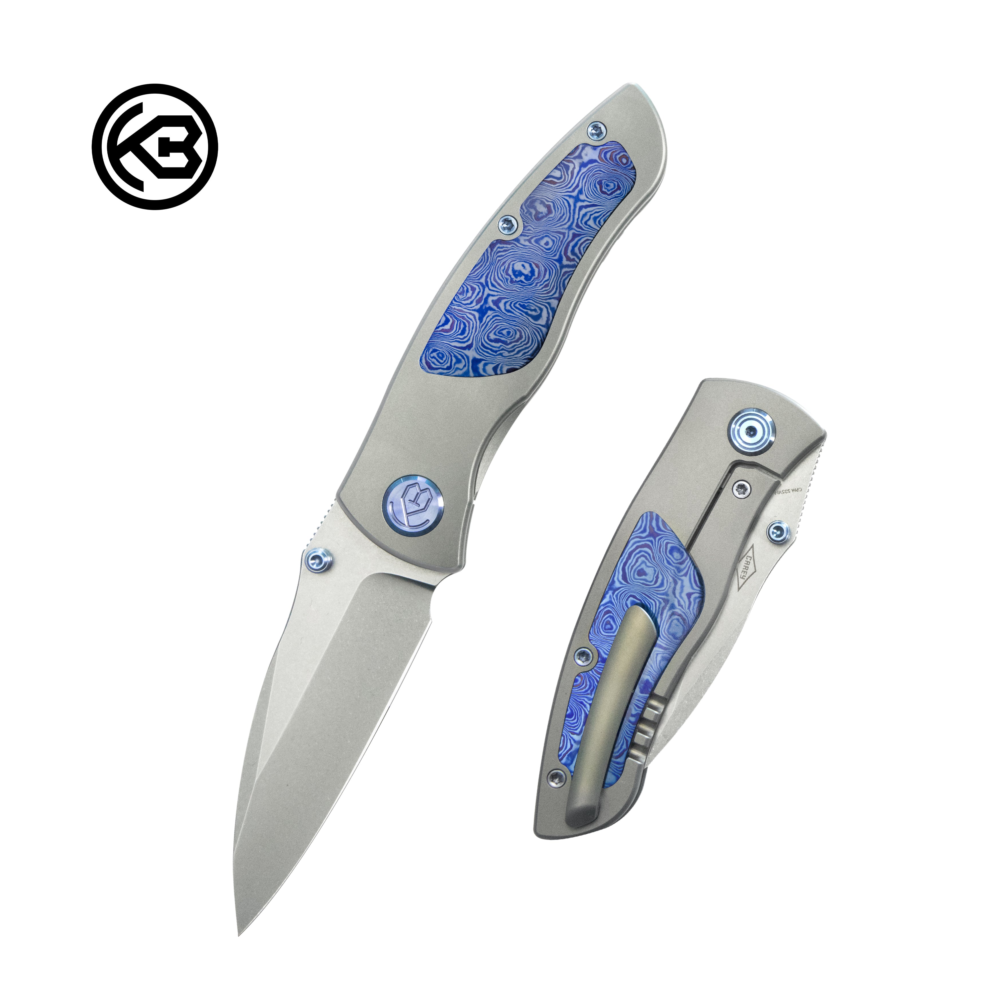 Vertigo Frame Lock Folding Knife Gray Ti w/ Timascus inlays Inlays 3.11" Stonewash S35VN Blade KB258D