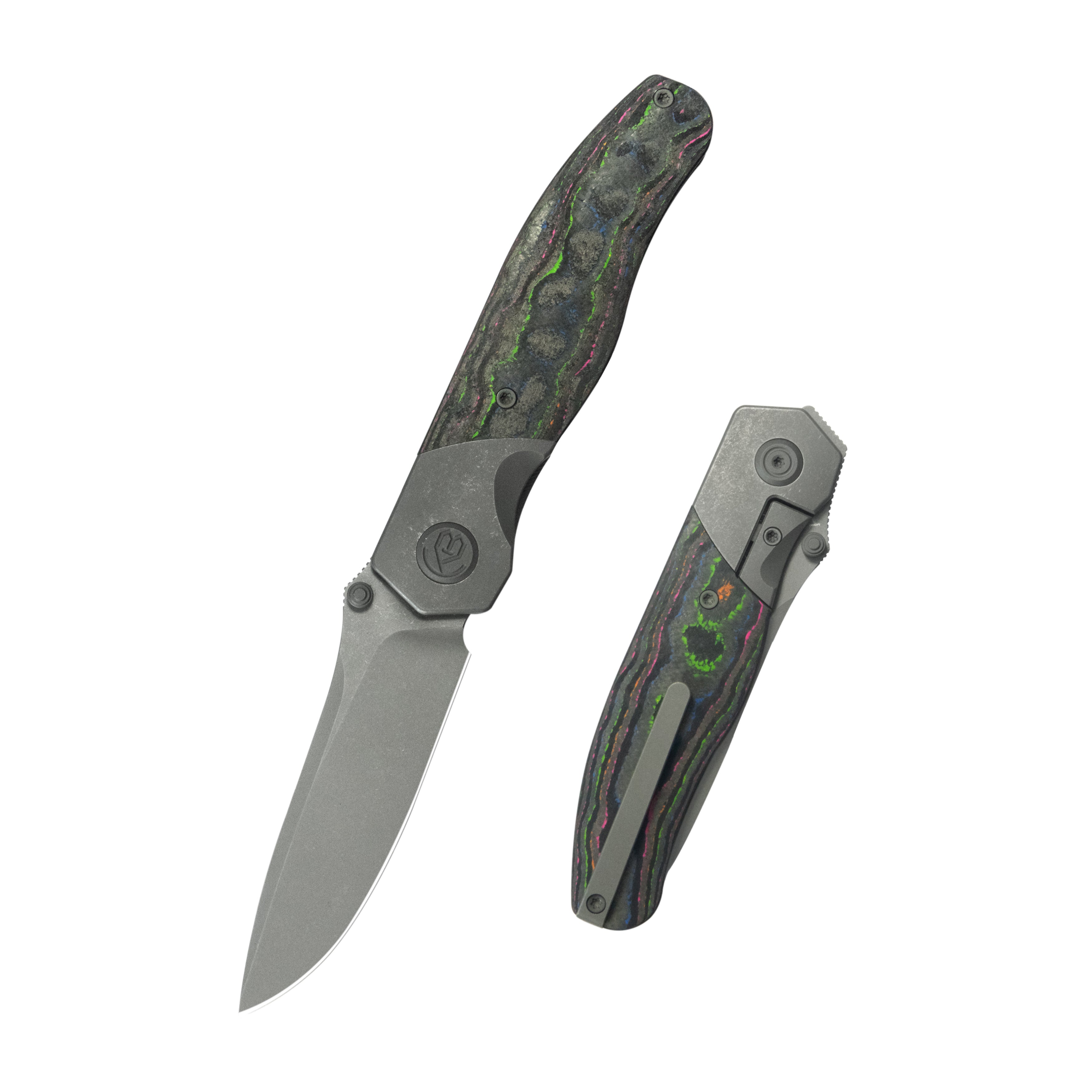 KB Velvet Snake Folding Knife Darkwash Titanium with 80's Camo Carbon inlay Handle 3.35'' Darkwash M390 Blade KB266B