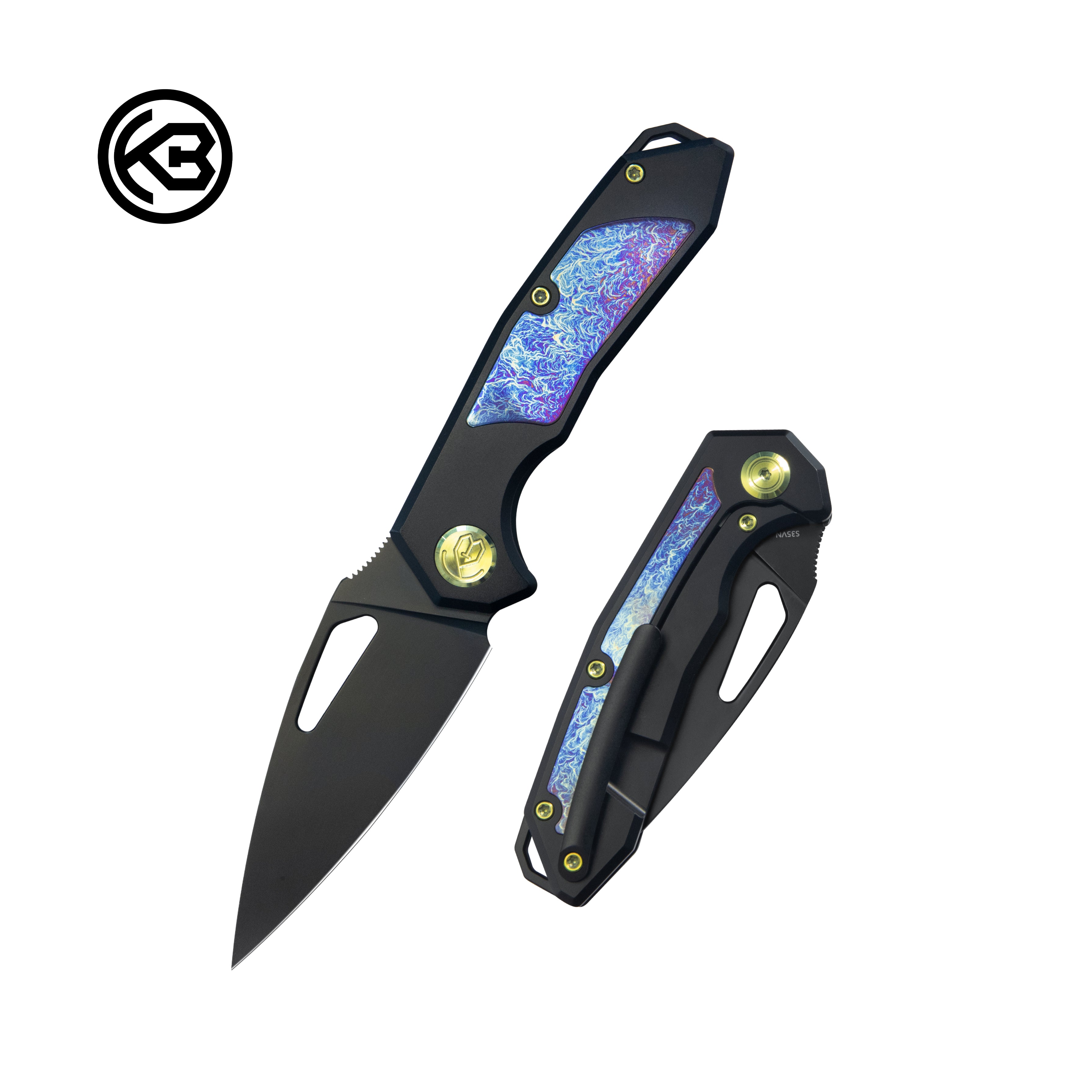 Coeus Outdoor Folding Knife Black Titanium Handle 3.11" Black DLC S35VN Blade KB286B