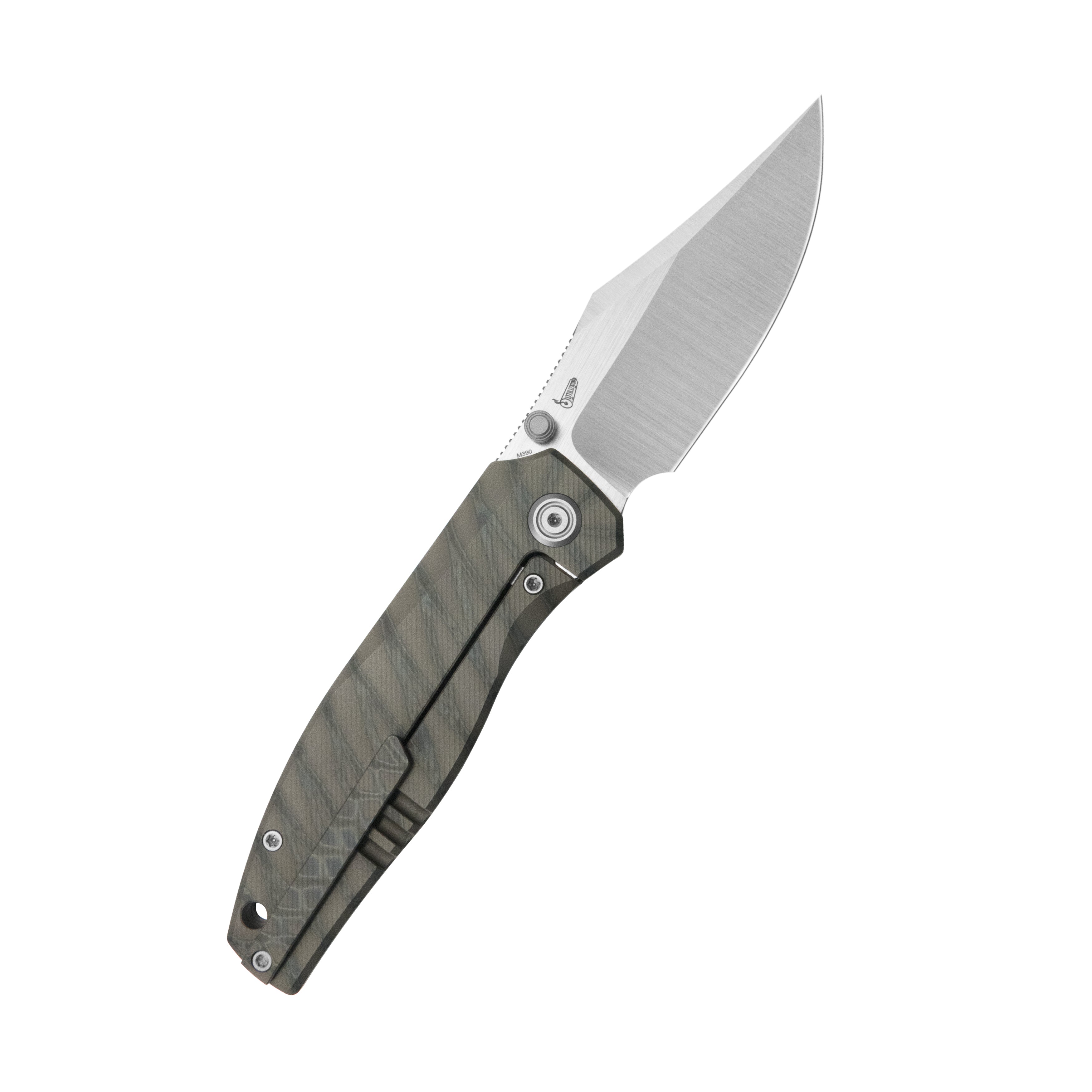KB Classico Frame Locking Folding Knife Flamed Titanium Handle 3.38" Belt Satin M390 Blade KB478B