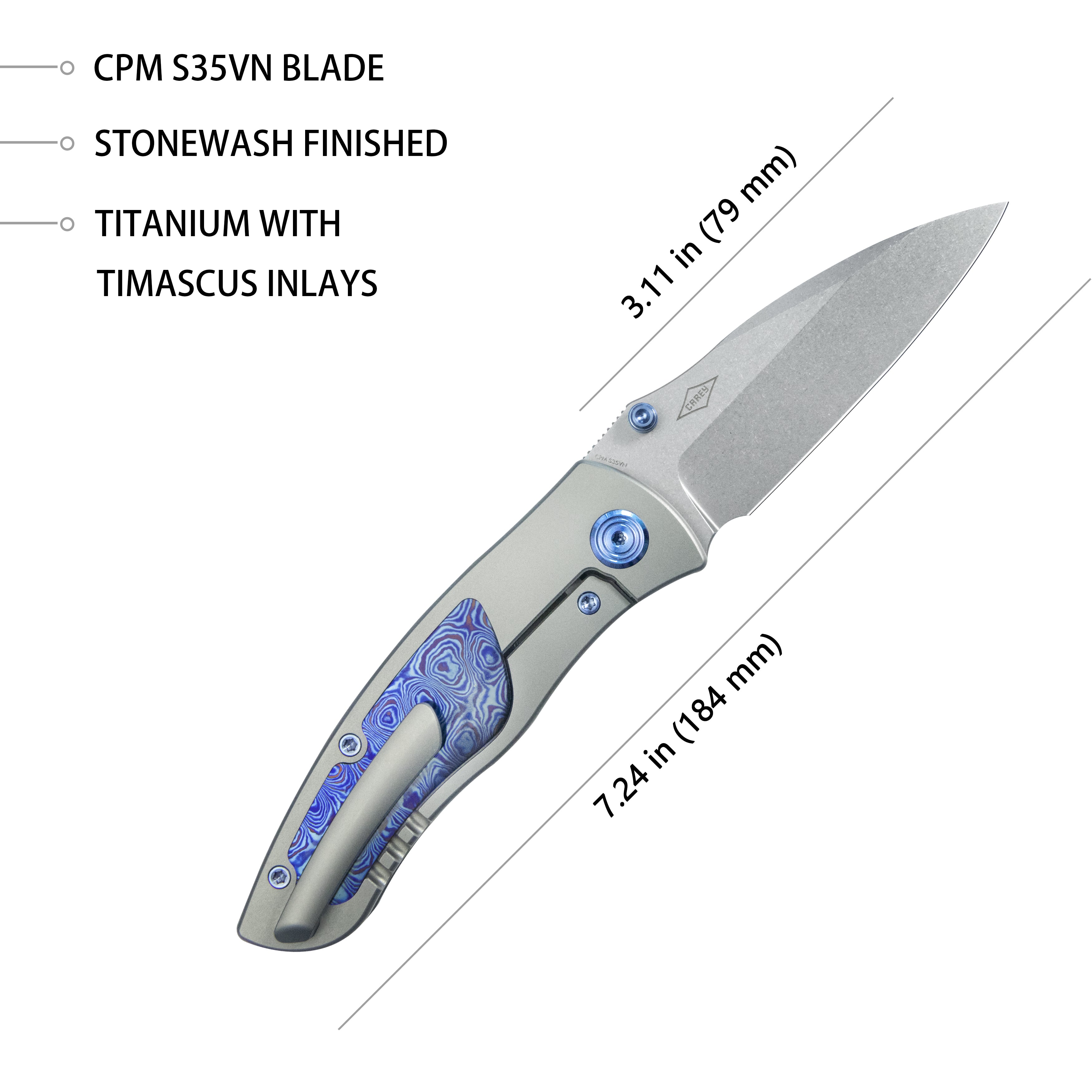 Vertigo Frame Lock Folding Knife Gray Ti w/ Timascus inlays Inlays 3.11" Stonewash S35VN Blade KB258D