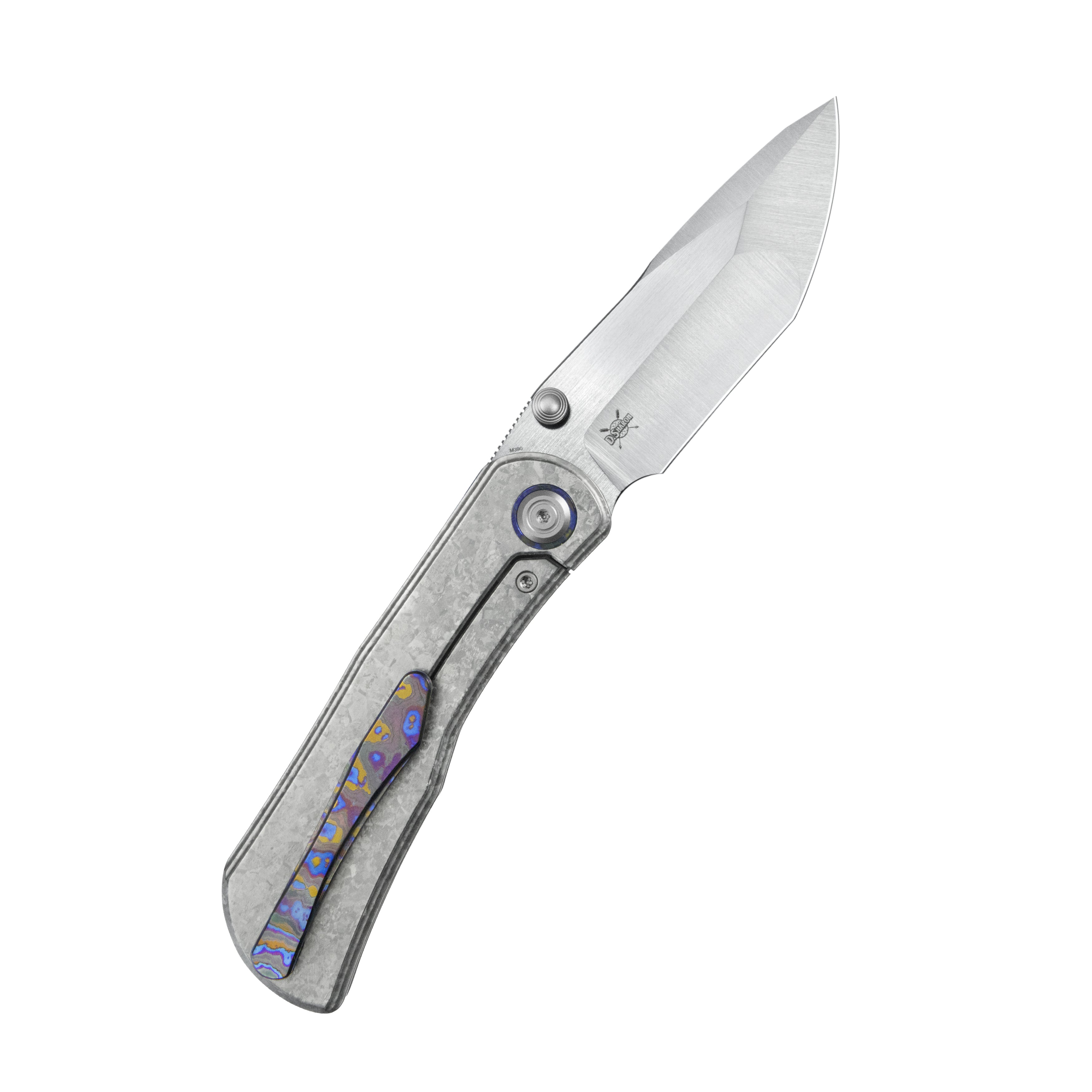 KB Folklore Folding Knife Original Crystallized Titanium Handle 3.42'' Belt Satin M390 Blade KB444D