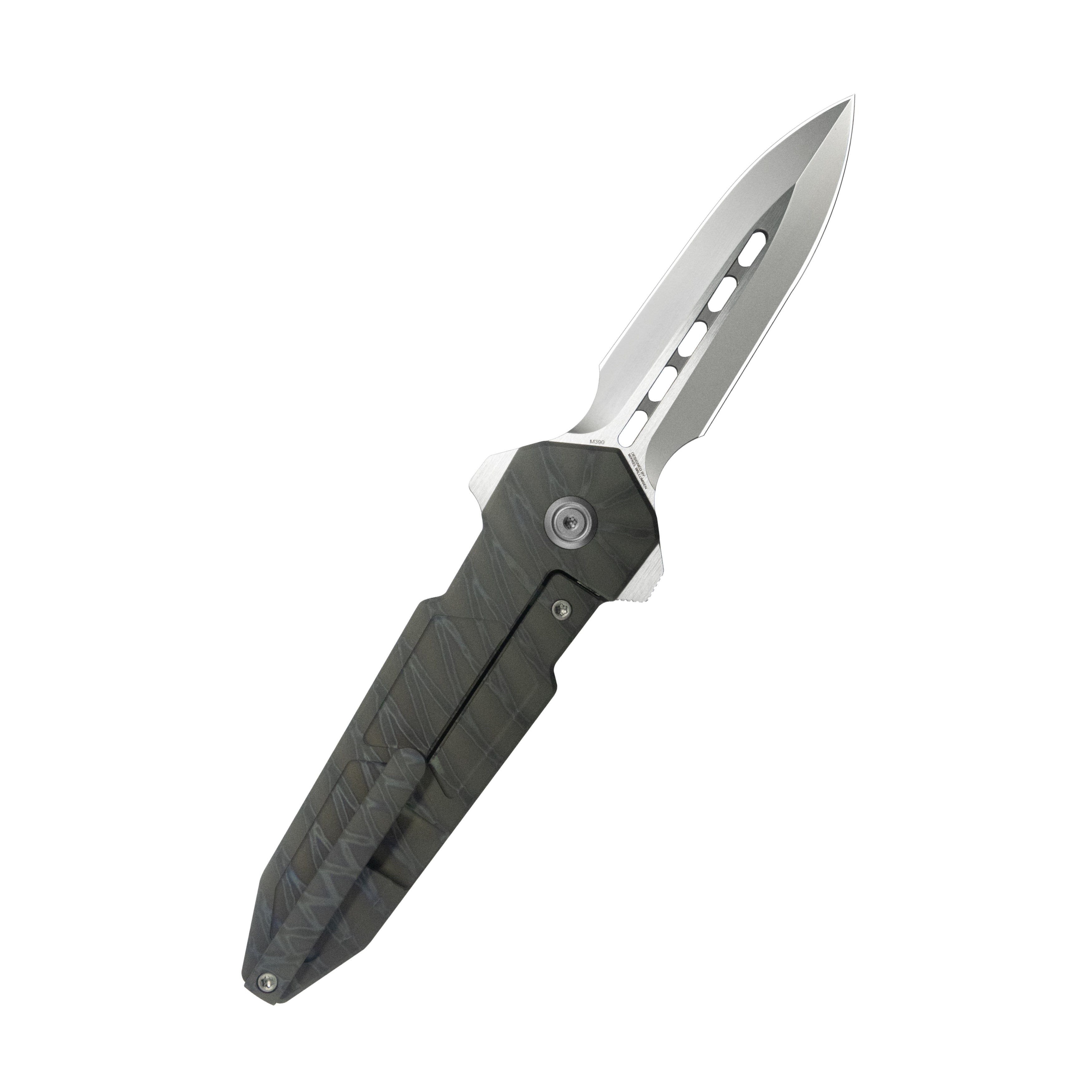 KB Urban Dagger Double Edge Folding Knife Flame Ano Titanium Handle 3.19'' Satin & Beadblast M390 Blade KB416B