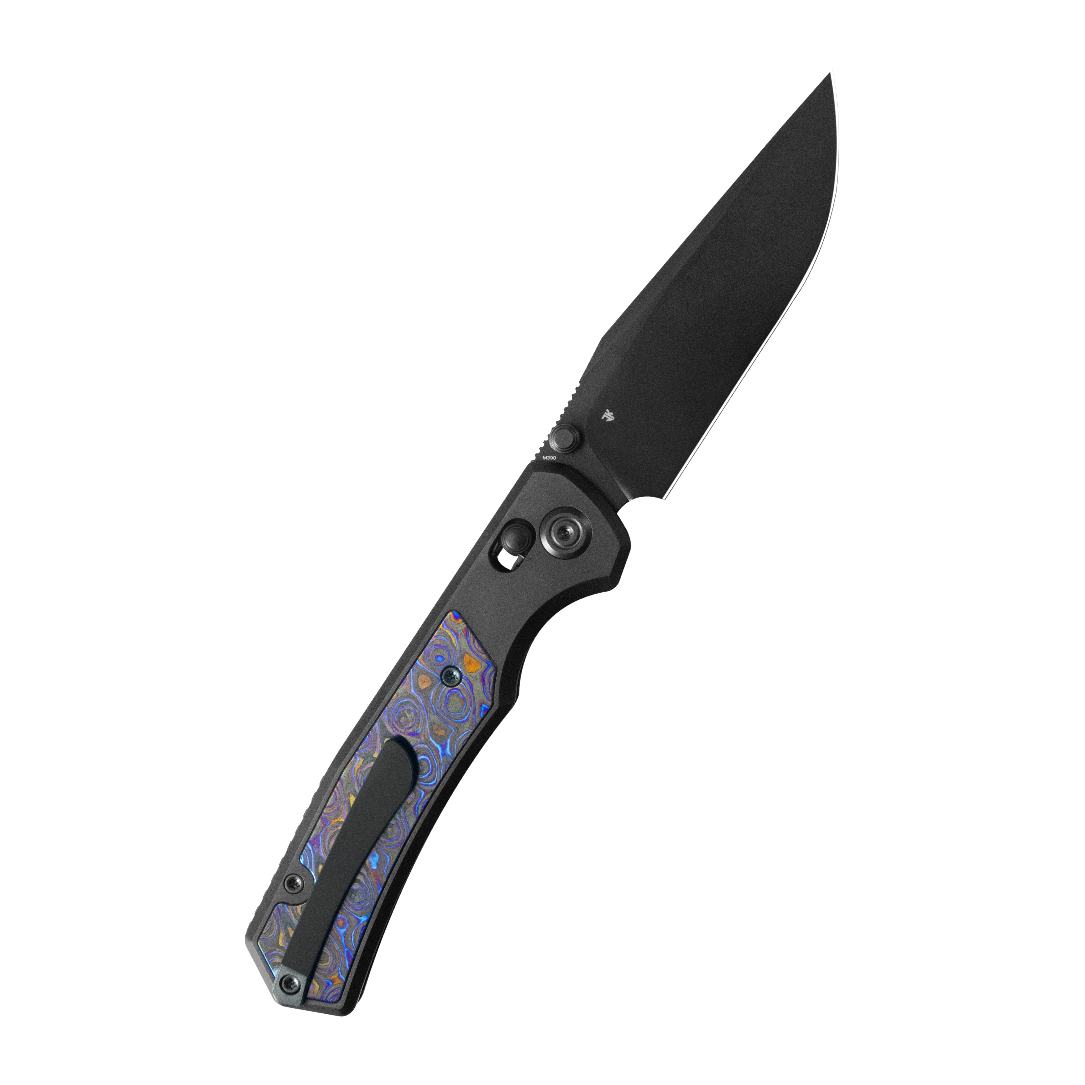 KB Lynx Crossbar Locking Folding Knife DLC Titanium Handle with Zircuti Inlay 3.54'' DLC M390 Blade KB427C