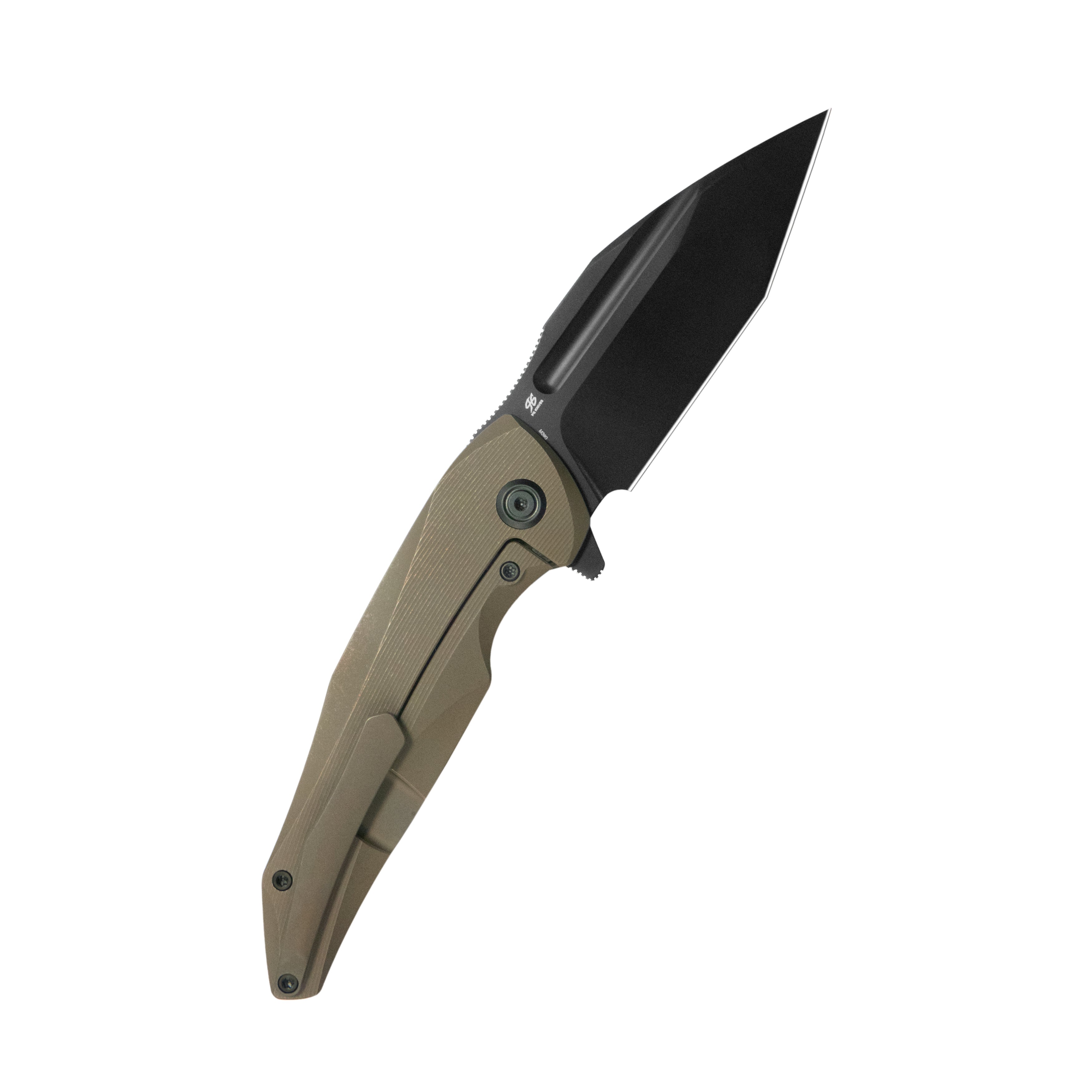 KB Navigator Tactical Folding Knife Flipper Bronze Contoured Ti Micro Milling 3.39" Tanto DLC M390 Blade KB458C