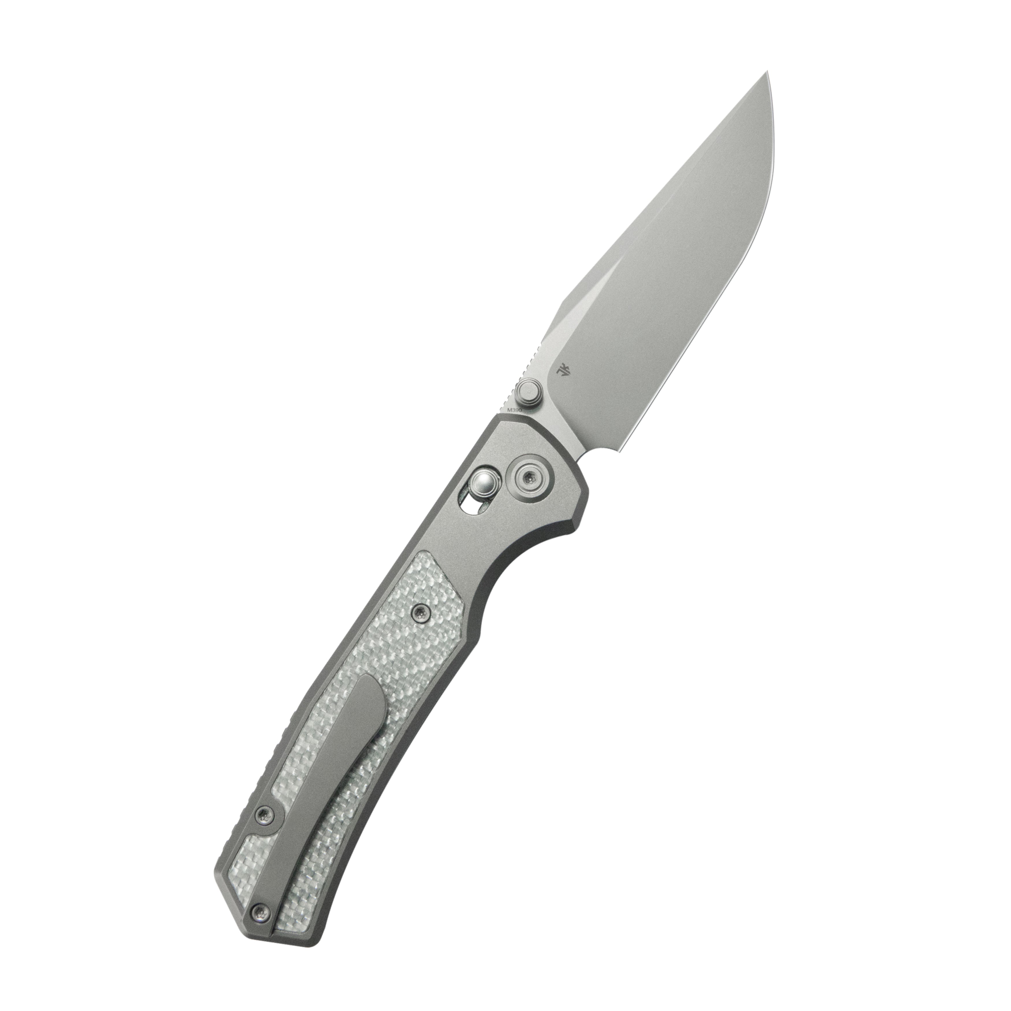 KB Lynx Folding Knife Bead Blasting Titanium with Silver Twill CF Inlay Handle 3.54'' Bead Blasting M390 Blade KB427A