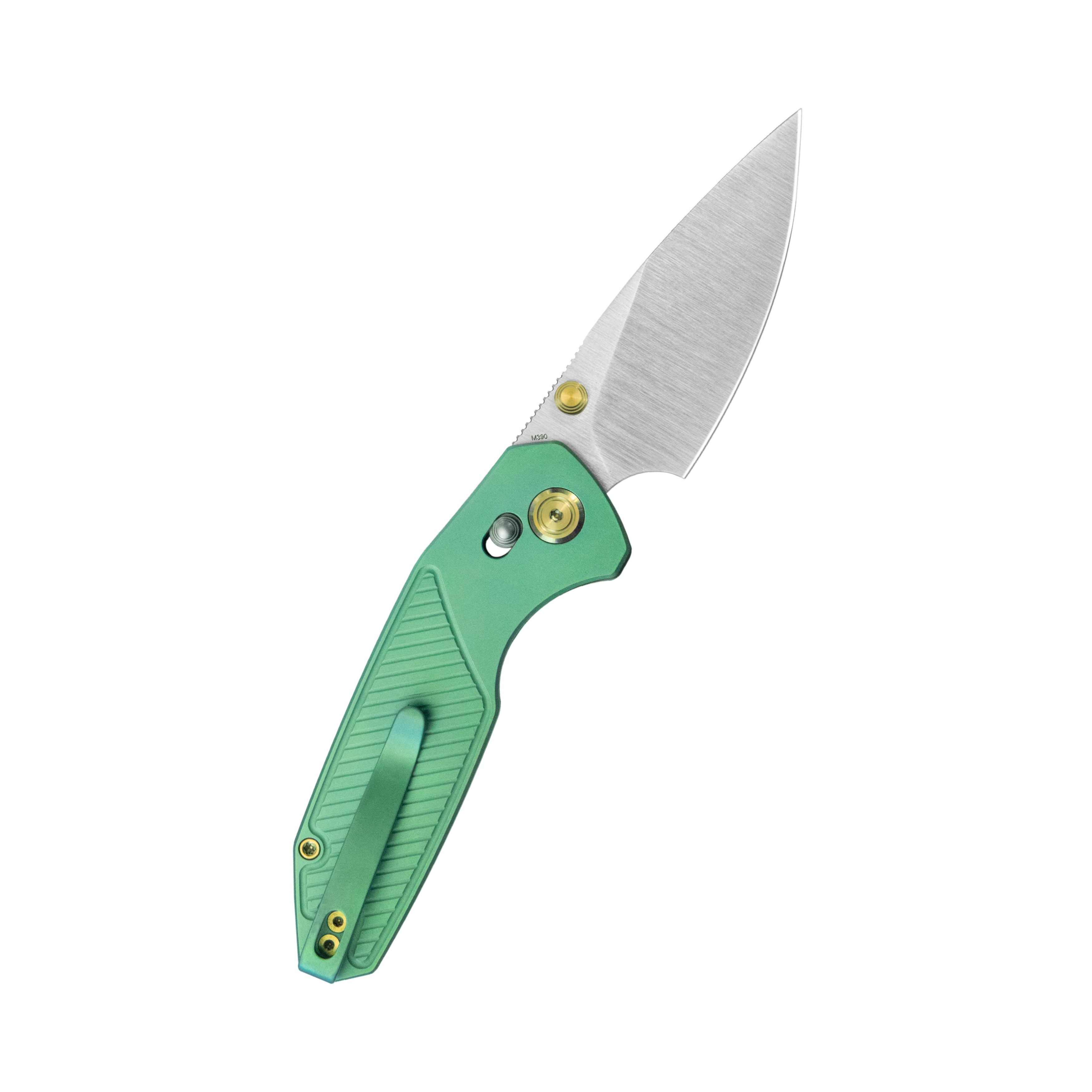 KB Aero Air Pocket Knife Crossbar Lock Green Ti Diagonal Milling 2.91" Satin M390 Blade KB488D