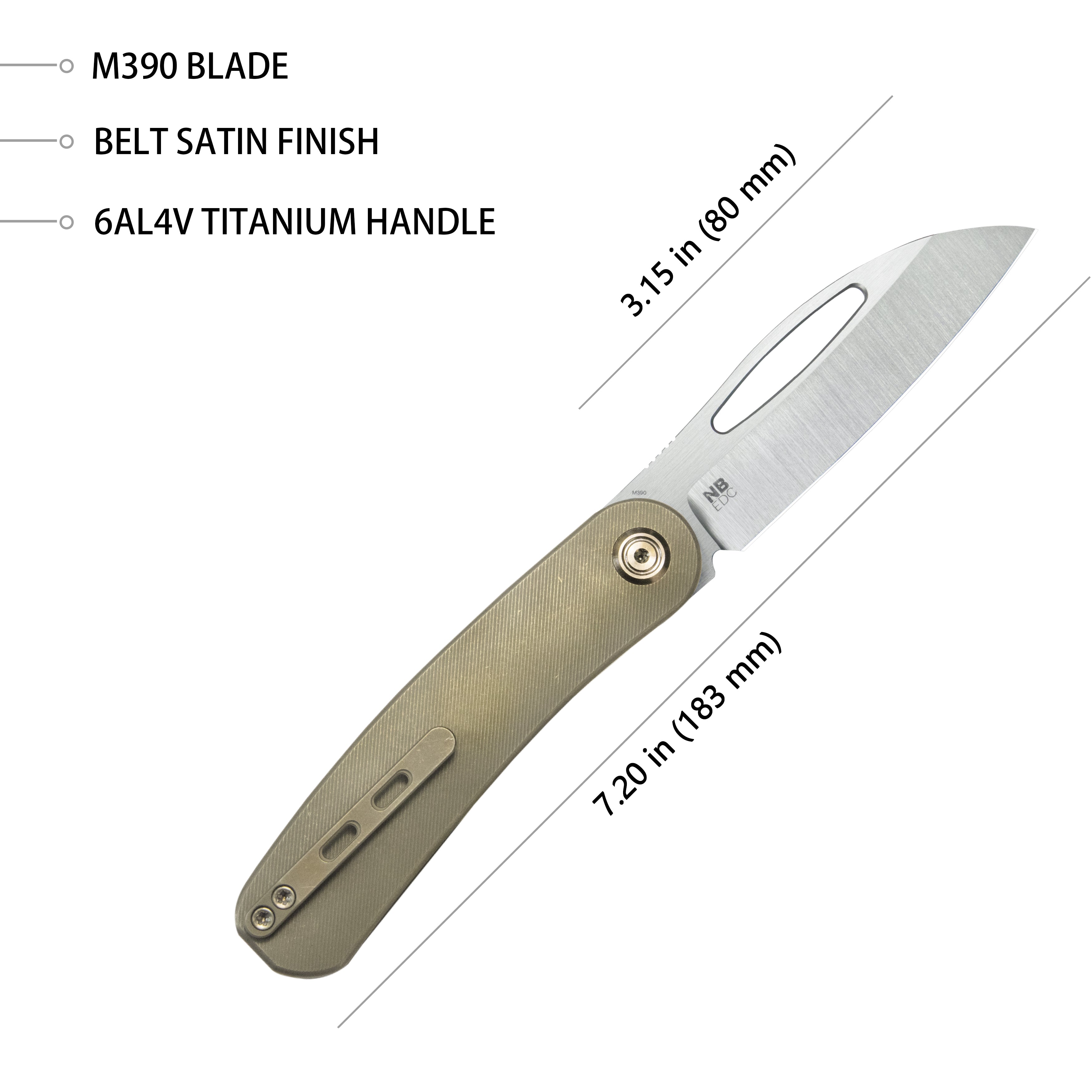 Decimal Folding Knife Bronze Titanium Handle 3.15" Belt Satin M390 Blade KB354D