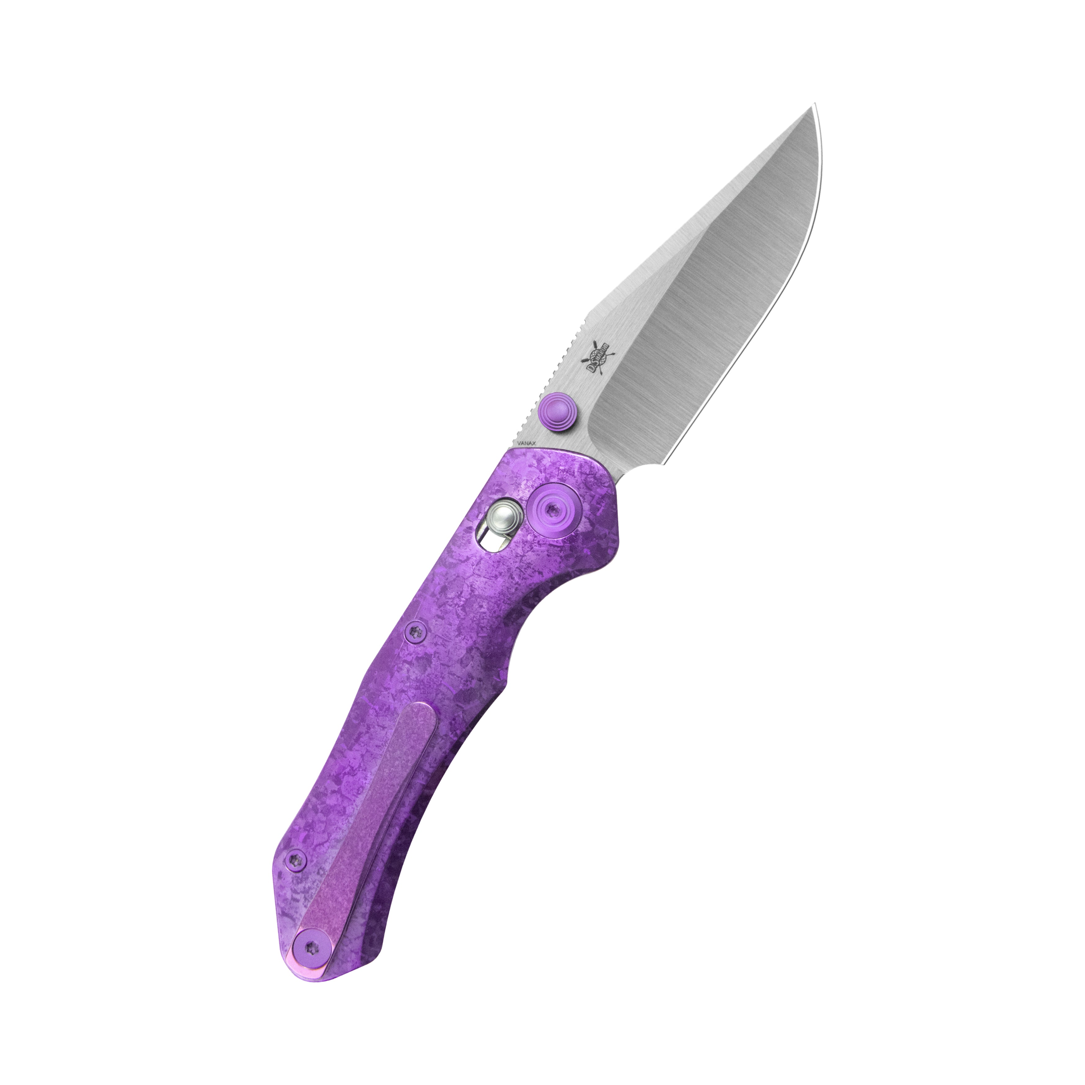 KB Coronado Folding Knife Purple Ano Crystallized Titanium Handle 3.46" Belt Satin Vanax Blade KB466D