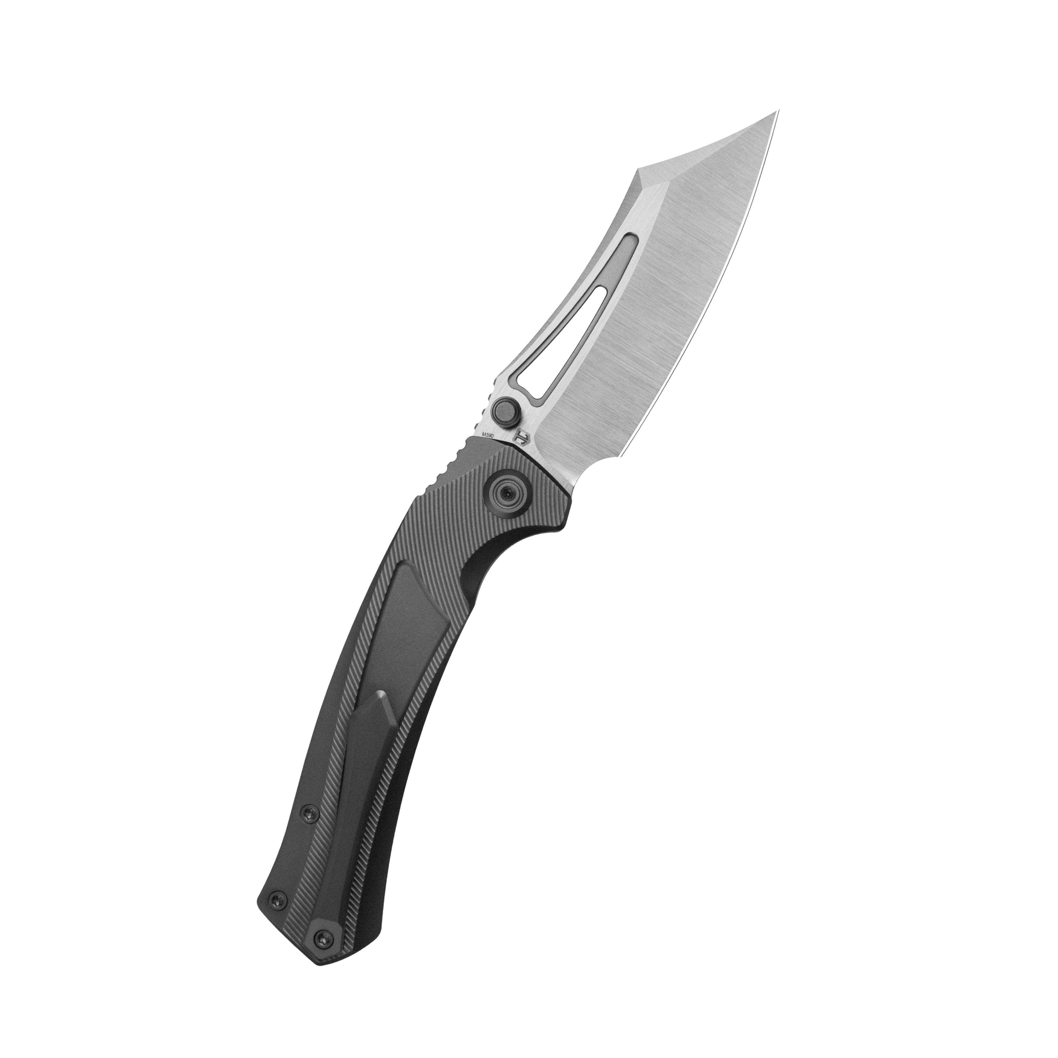 KB Pirate Folding Knife DLC Titanium Handle 3.46" Belt Satin M390 Blade KB398C