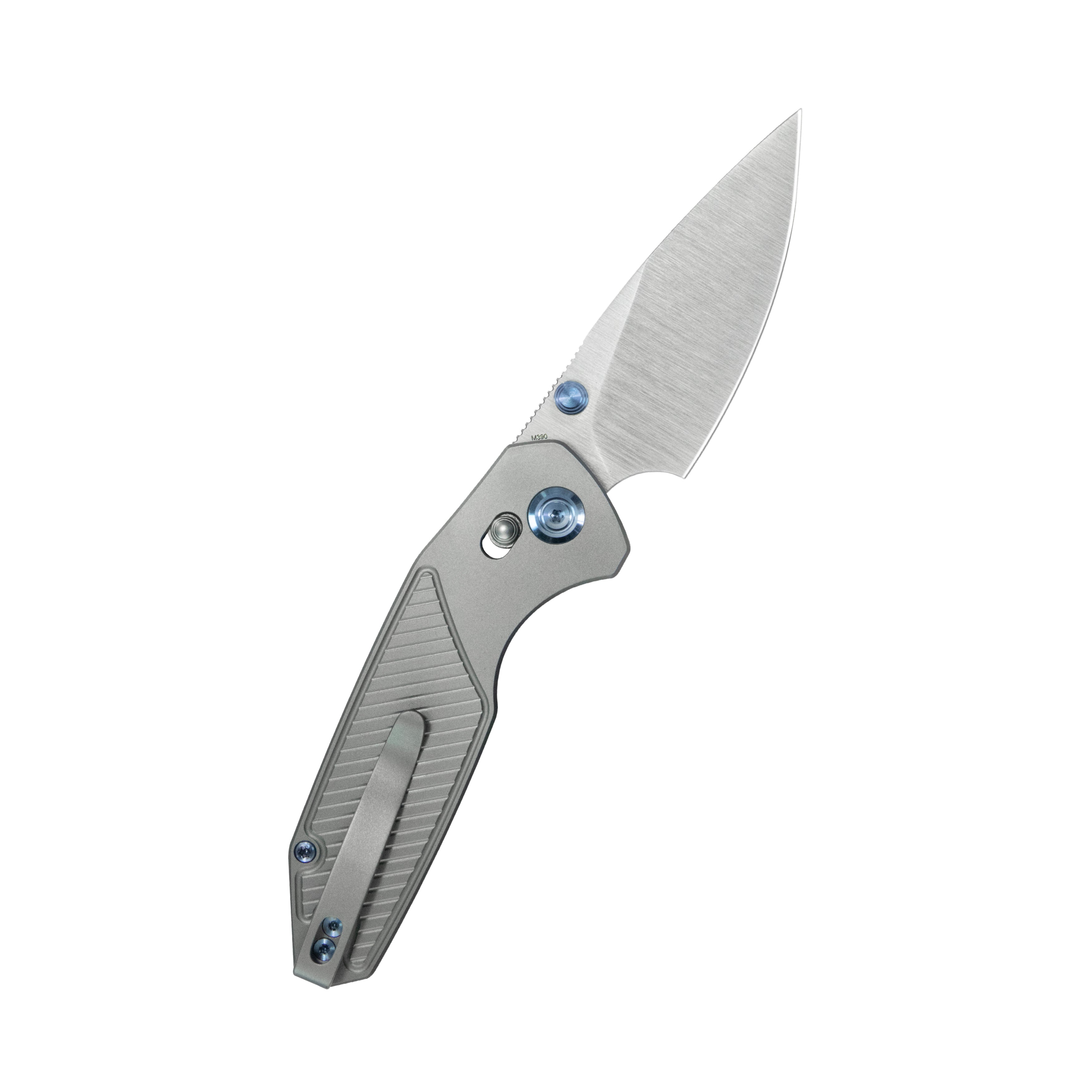 KB Aero Air Pocket Knife Gray Crossbar Lock Gray Ti Diagonal Milling 2.91" Satin M390 Blade KB488A