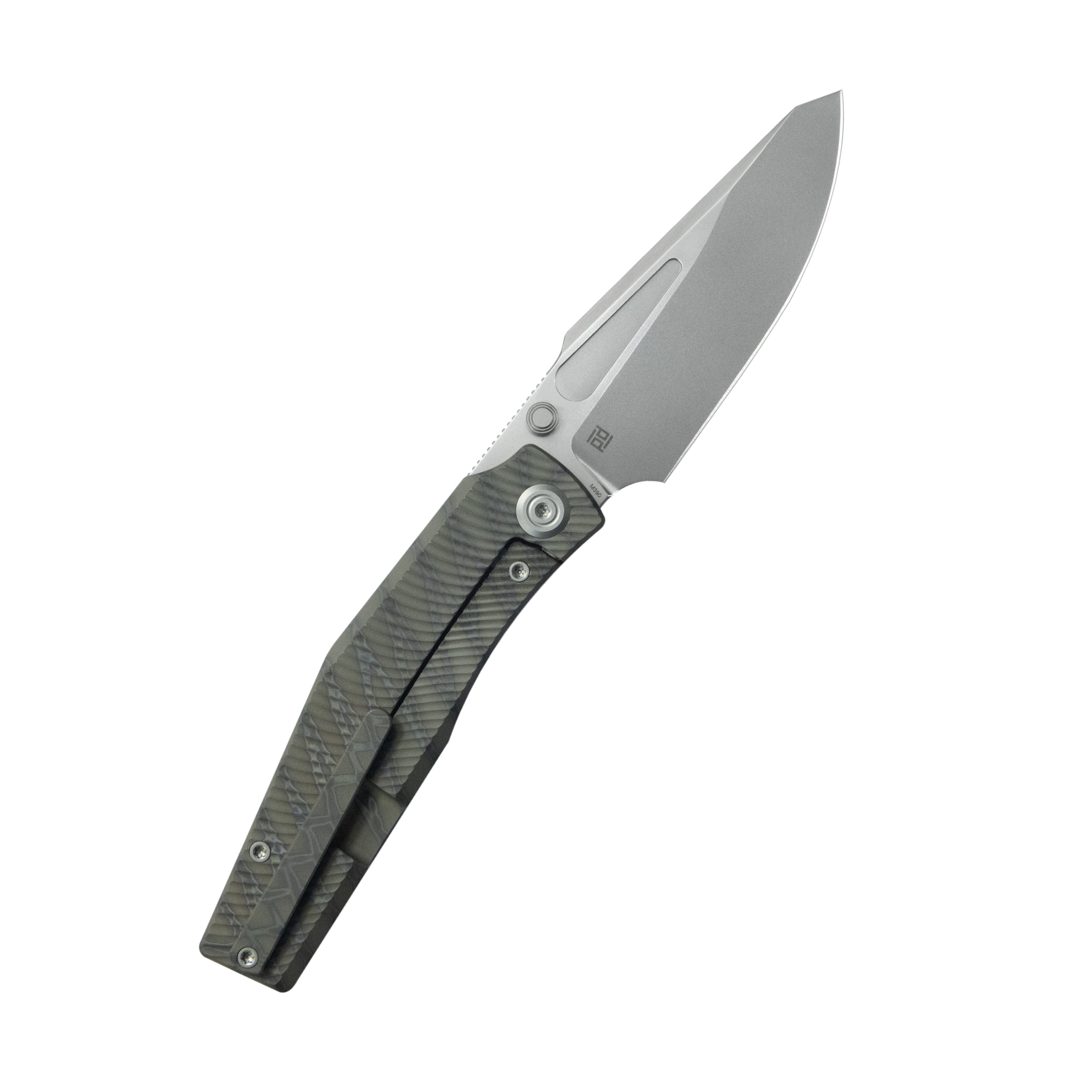 KB Illusion Folding Knife Flame Titanium Handle 3.46‘’ Silver Bead Blast Bohler M390 Blade KB443B