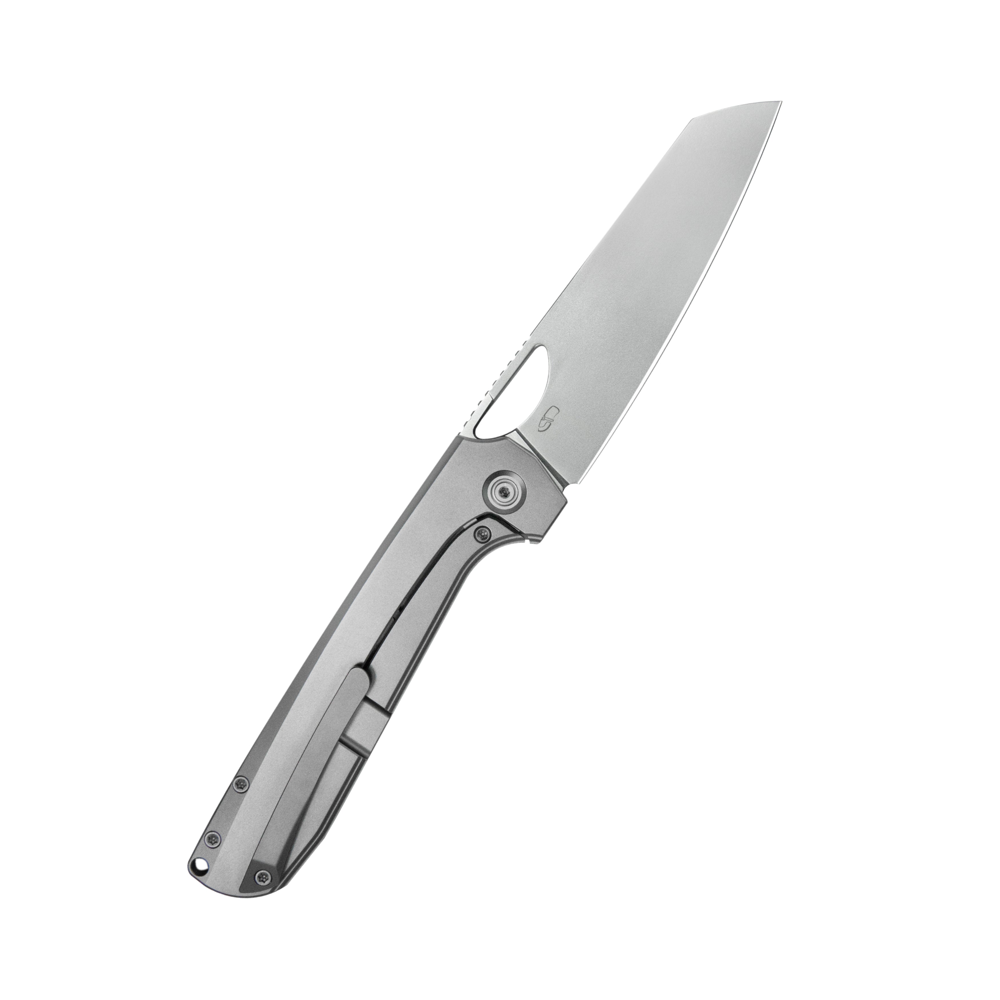 KB Elang Frame Lock Folding Knife Silver Sandblast Titanium Handle 3.86" Silver Bead Blast S35VN Blade KB339A
