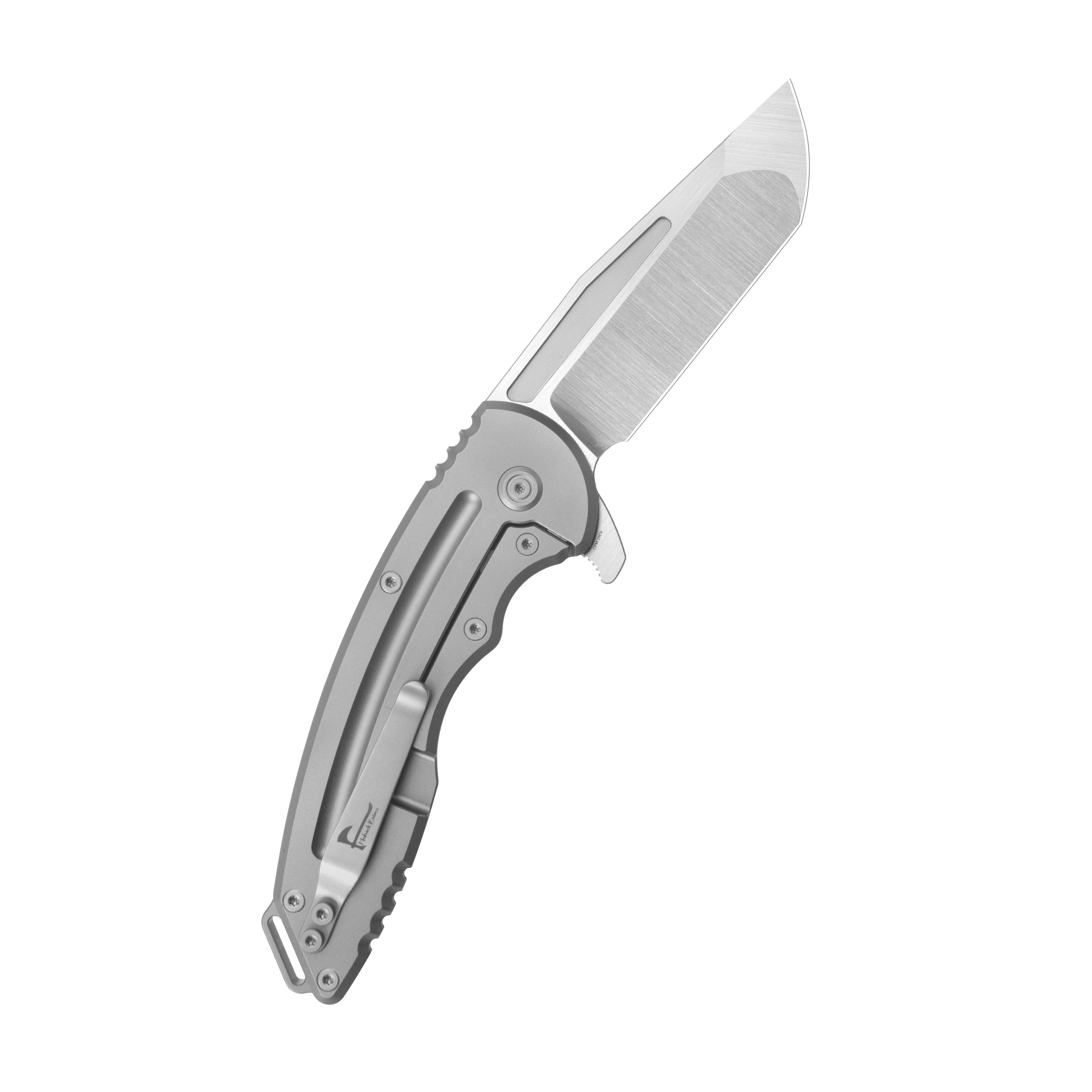 KB Husky Tactical Flipper Folding Knife Grey Titanium Handle 3.70'' Belt Satin 20CV Blade KB476A
