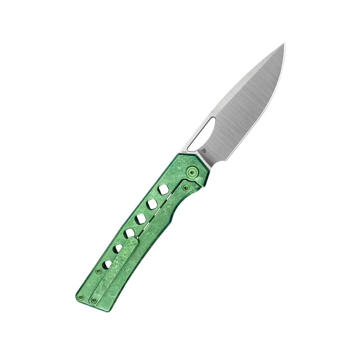 KB Mako Frame Lock Folding Knife Green Ano Crystal Ti Handle 3.30" Belt Satin M390 Blade KB486D