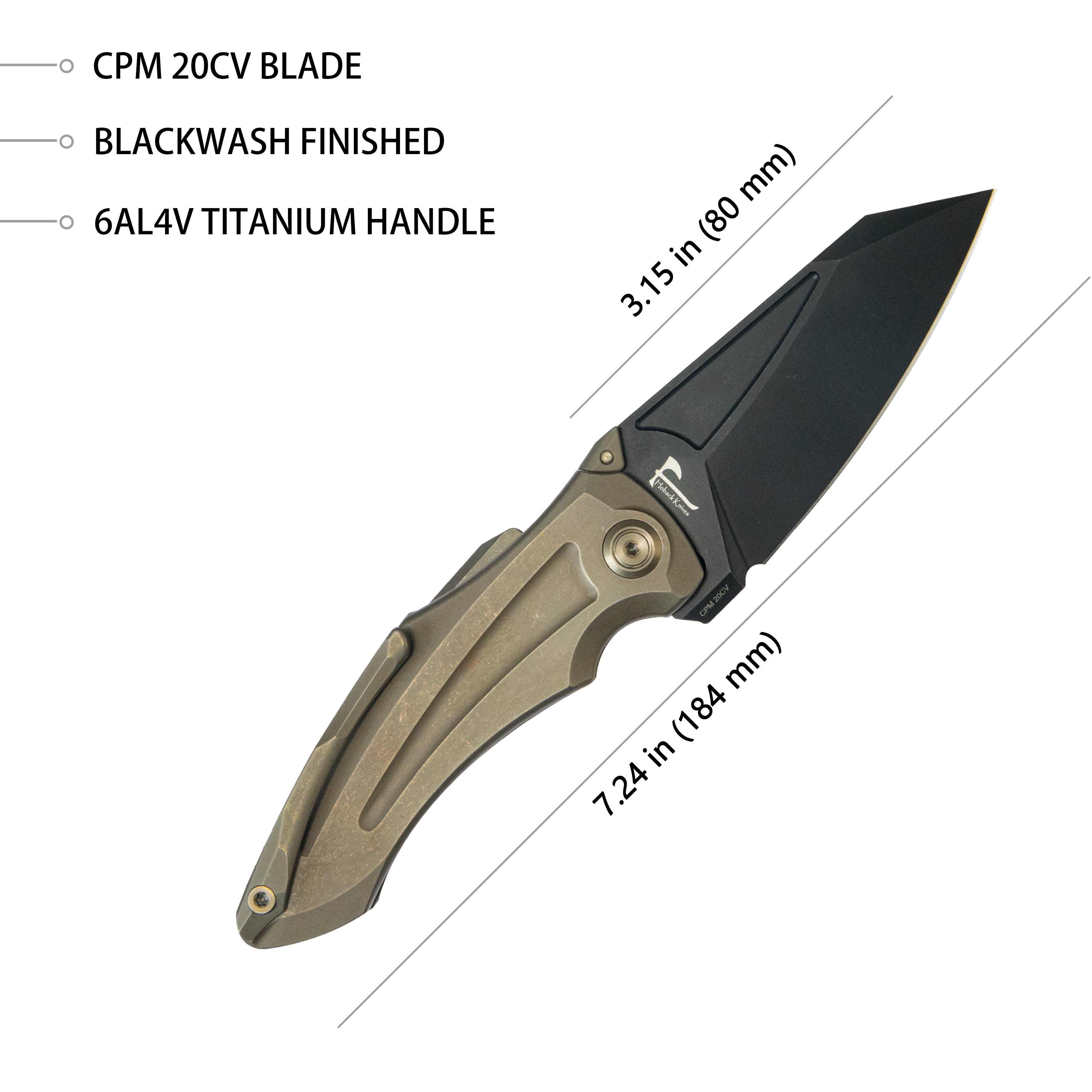 Jake Hoback Design Sumo Button Lock Folding Knife Bronze Titanium Handle 3.15" Blackwash CPM 20CV Blade KB400D