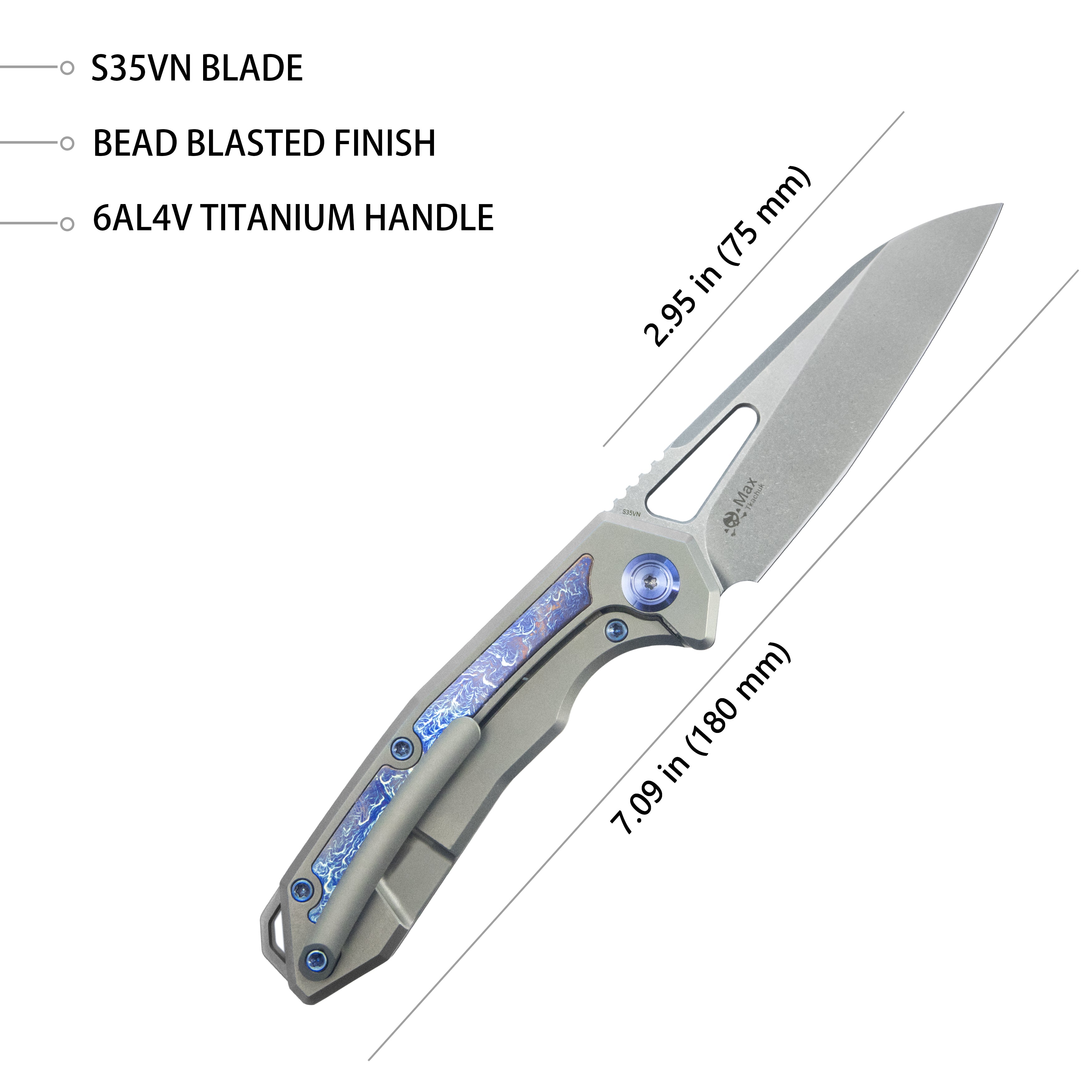 Vagrant Pocket Knife Grey Titanium Handle 2.95" Bead Blasted KB284H