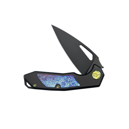 Coeus Outdoor Folding Knife Black Titanium Handle 3.11" Black DLC S35VN Blade KB286B