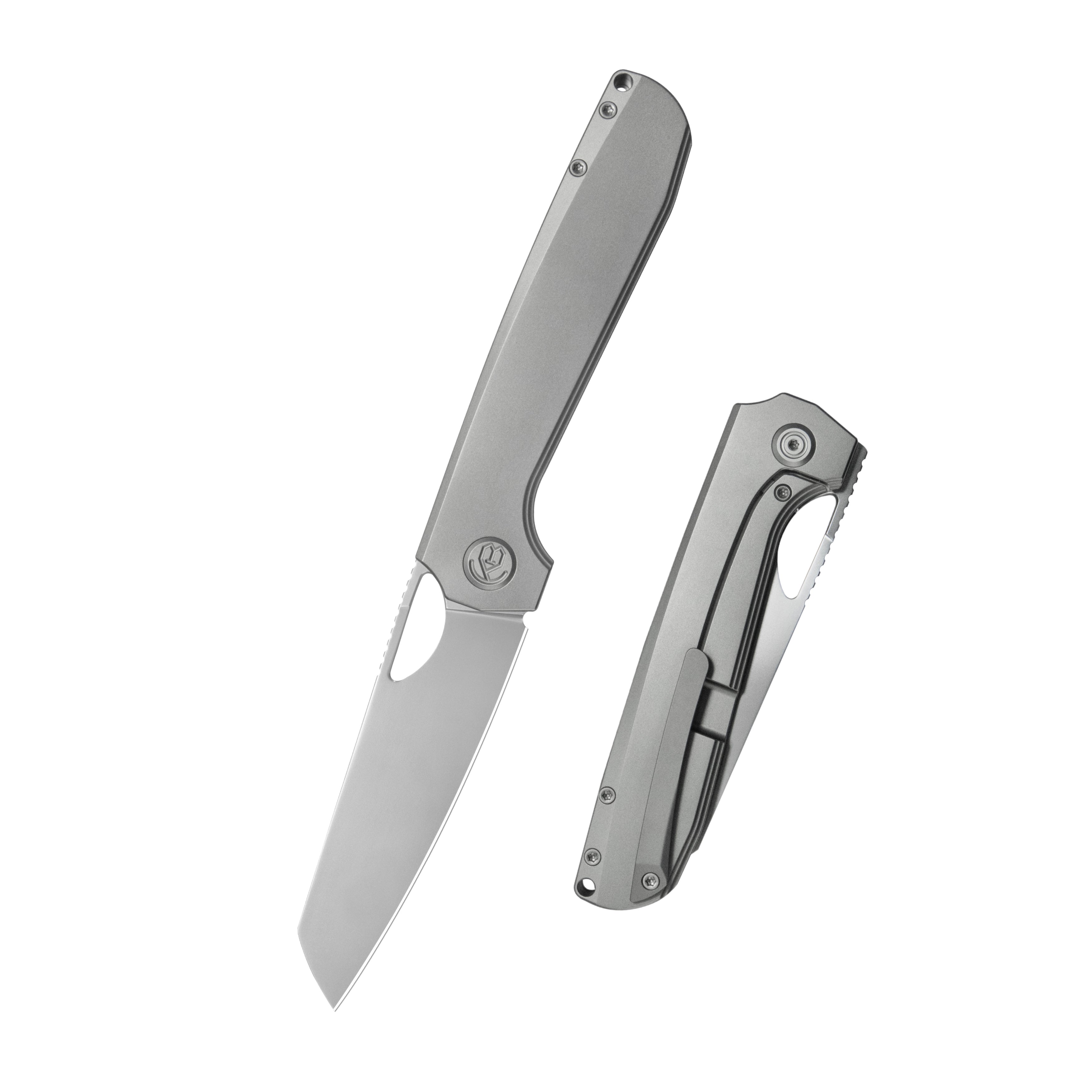 KB Elang Frame Lock Folding Knife Silver Sandblast Titanium Handle 3.86" Silver Bead Blast S35VN Blade KB339A
