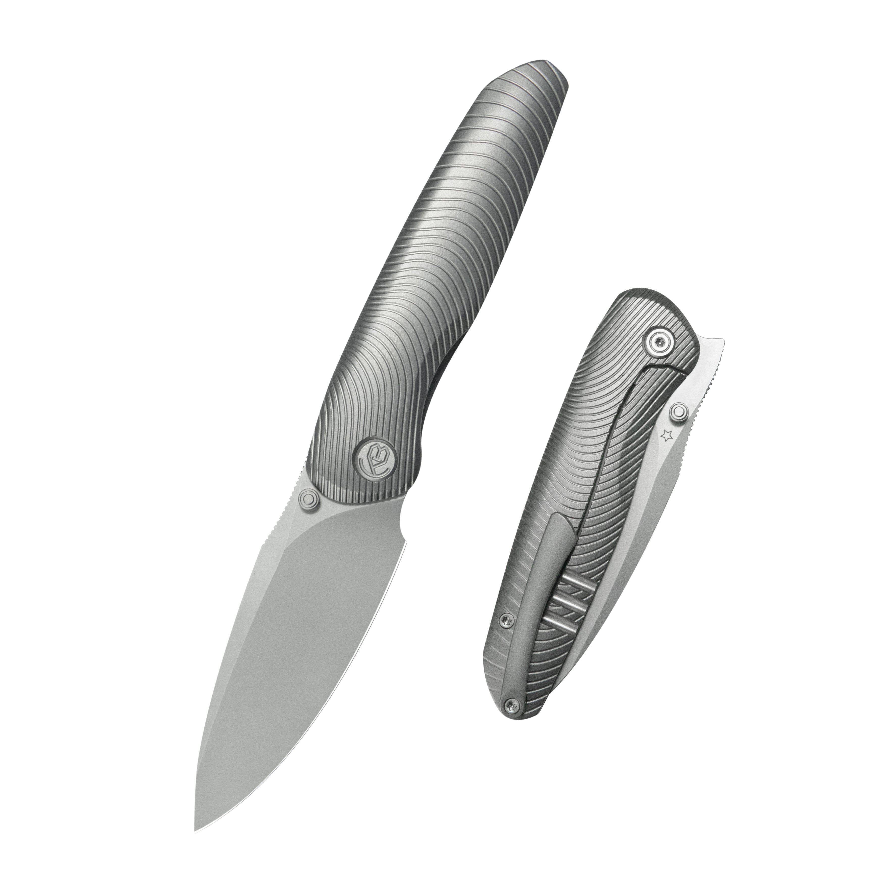 KB Pioneer Folding Knife Sandblast Titanium w/Wave Milling Handle 3.35'' Beadblast 20CV Blade KB379A