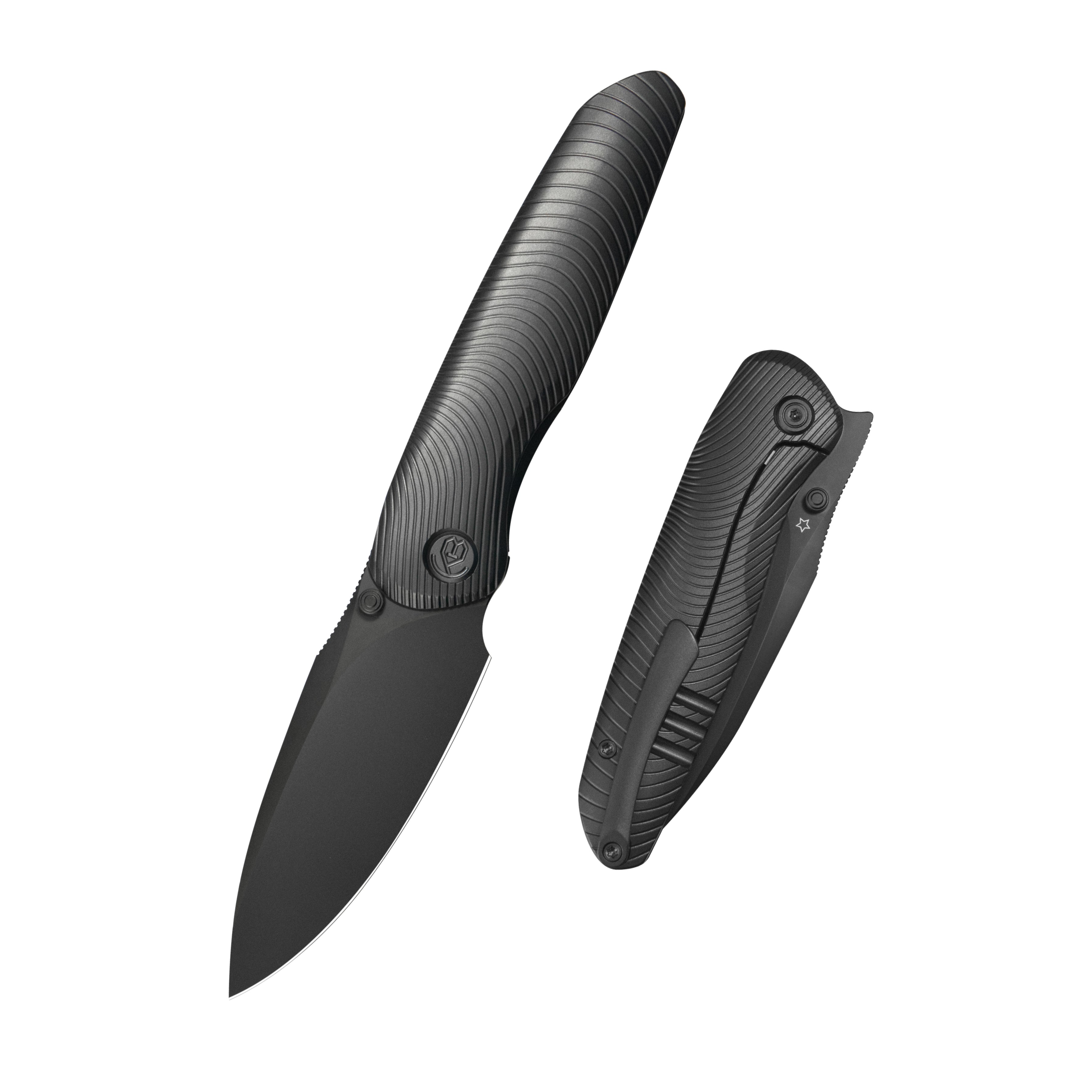 KB Pioneer Folding Knife Black DLC Titanium w/ Wave Milling Handle 3.35'' Black DLC 20CV Blade KB379C